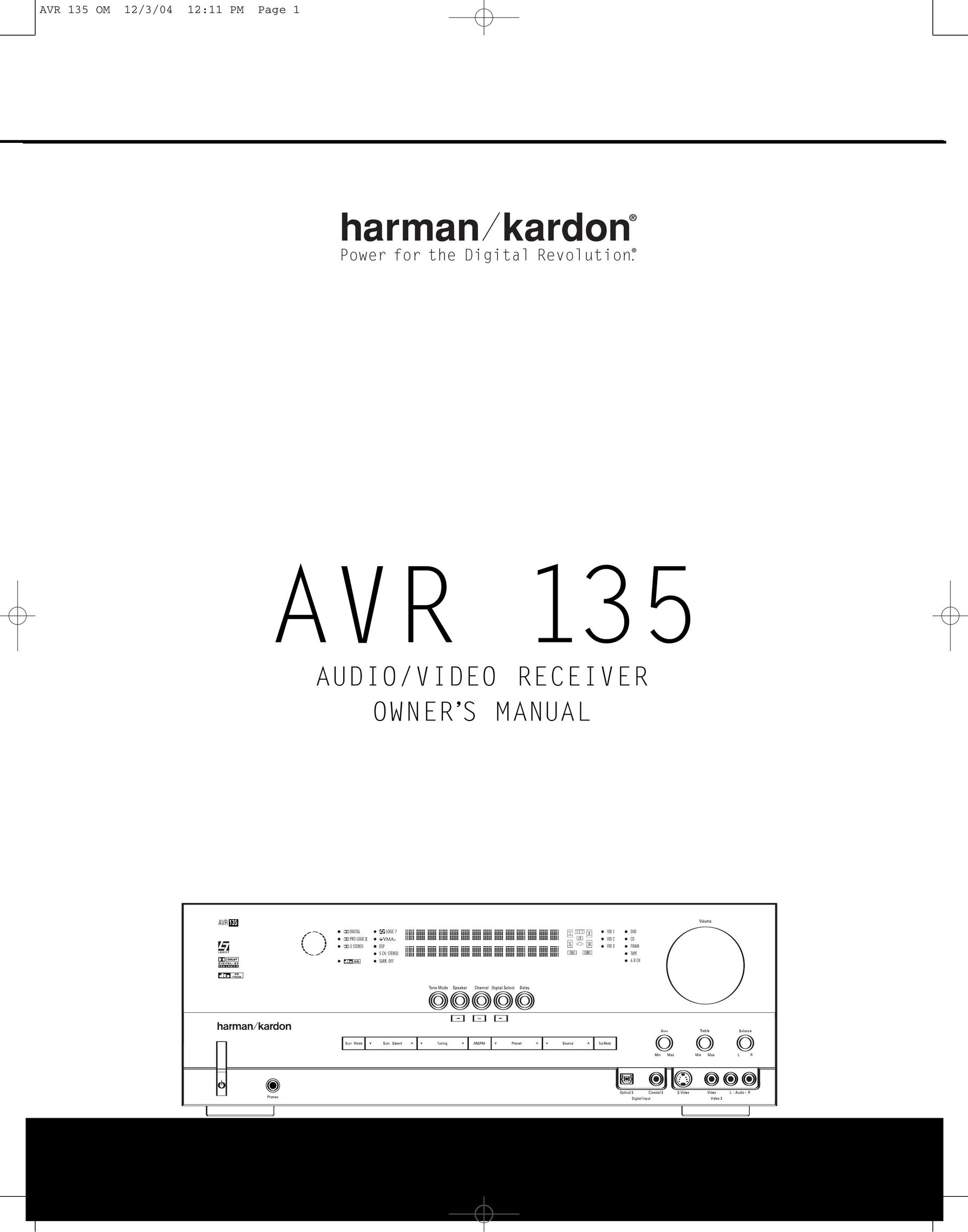 Harman-Kardon AVR 135 Stereo Receiver User Manual