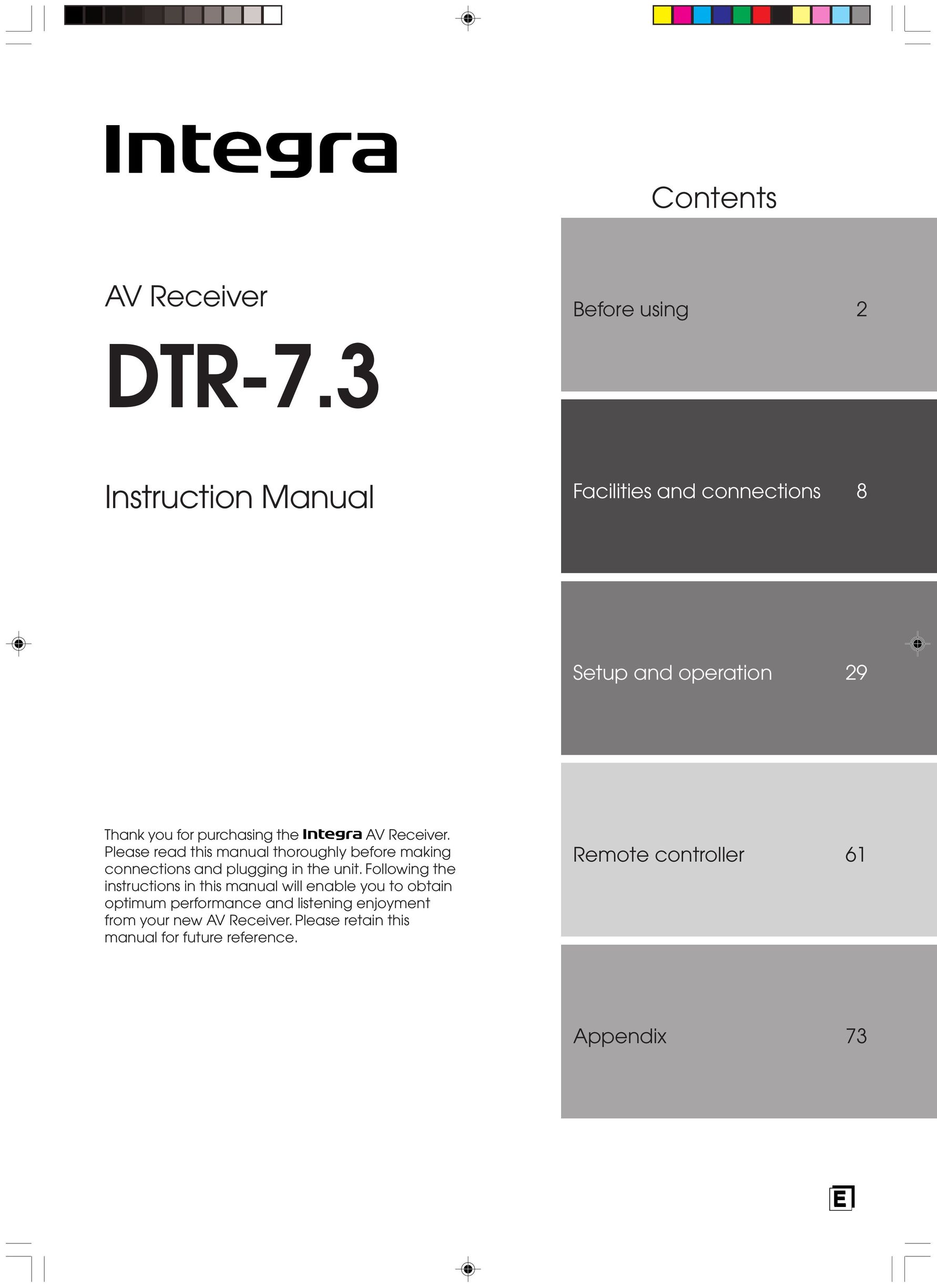 Integra DTR-7.3 Stereo Receiver User Manual