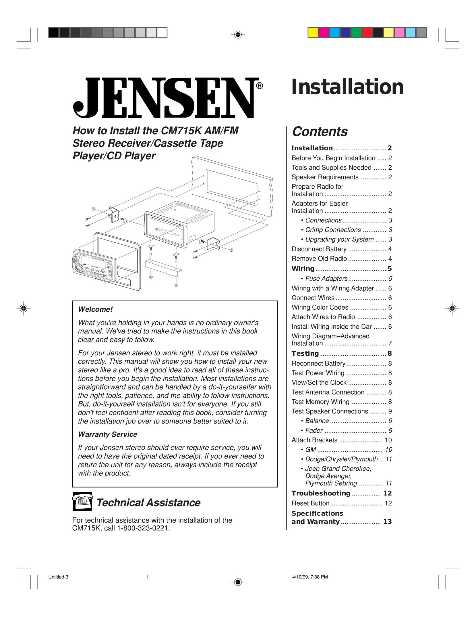 Jensen CM715K Stereo Receiver User Manual