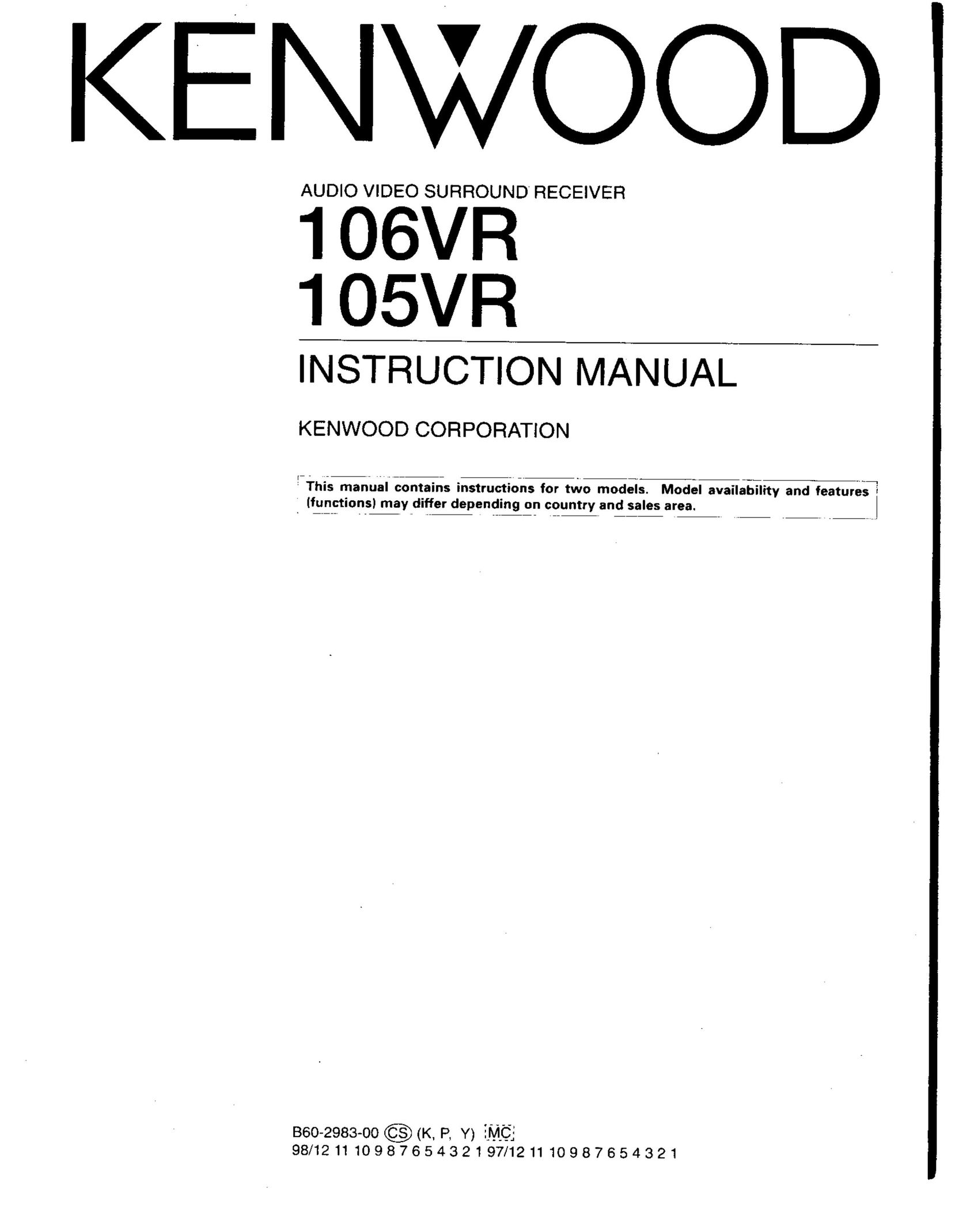 Kenwood 105VR Stereo Receiver User Manual