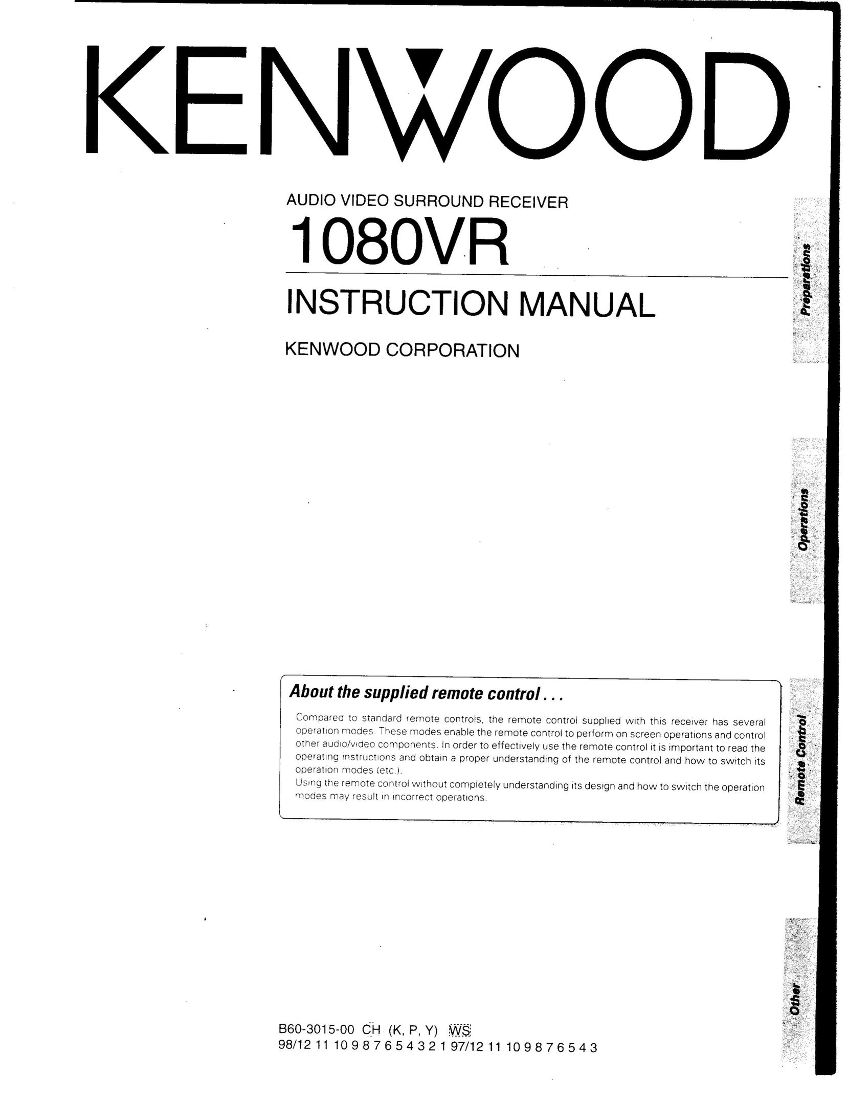 Kenwood 1080VR Stereo Receiver User Manual