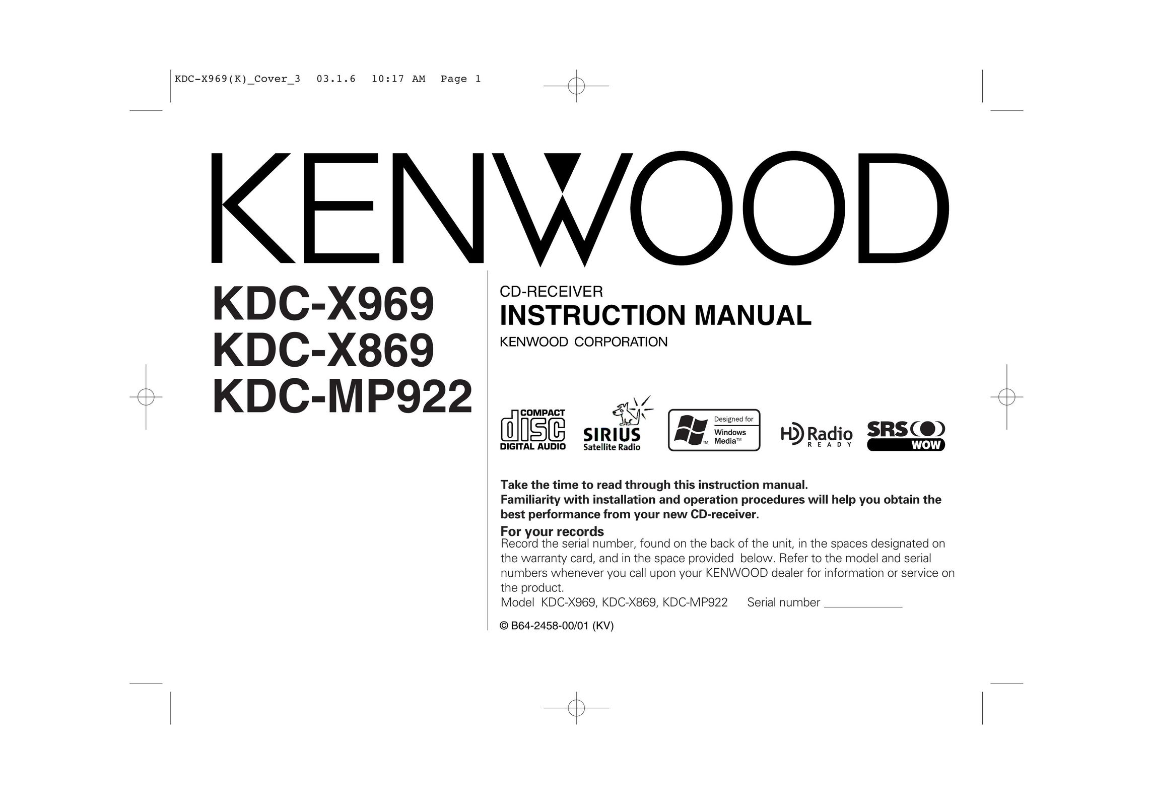 Kenwood KDC-MP922 Stereo Receiver User Manual