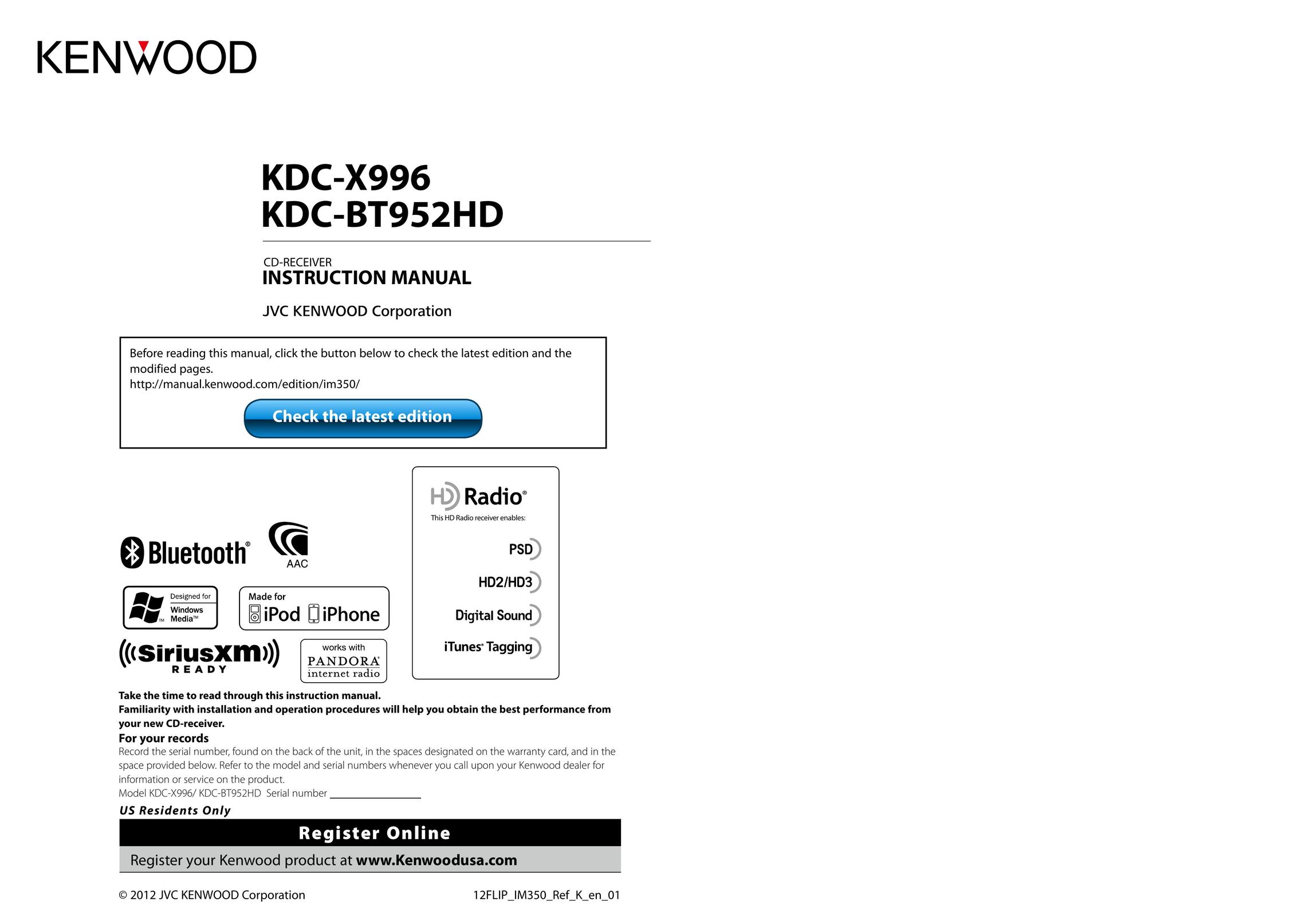 Kenwood KDC-X996 Stereo Receiver User Manual