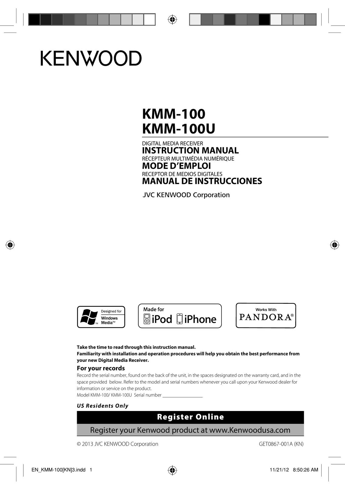 Kenwood KMM-100U Stereo Receiver User Manual