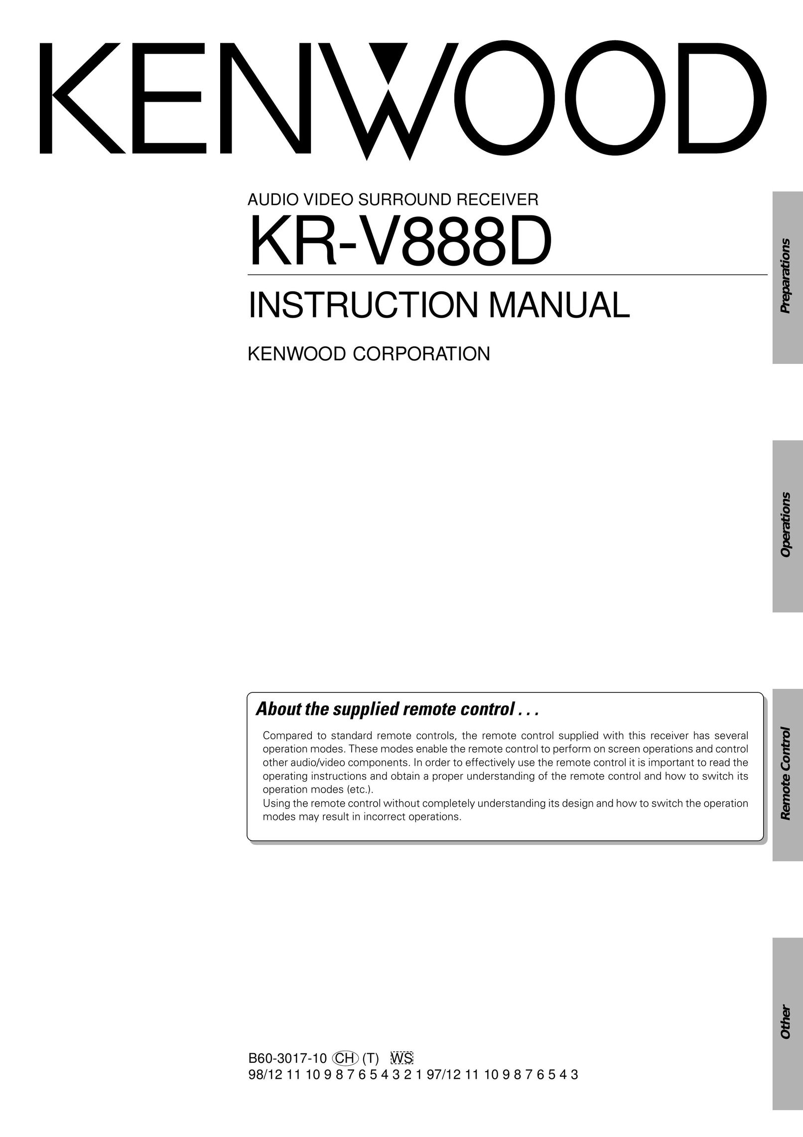Kenwood KR-V888D Stereo Receiver User Manual