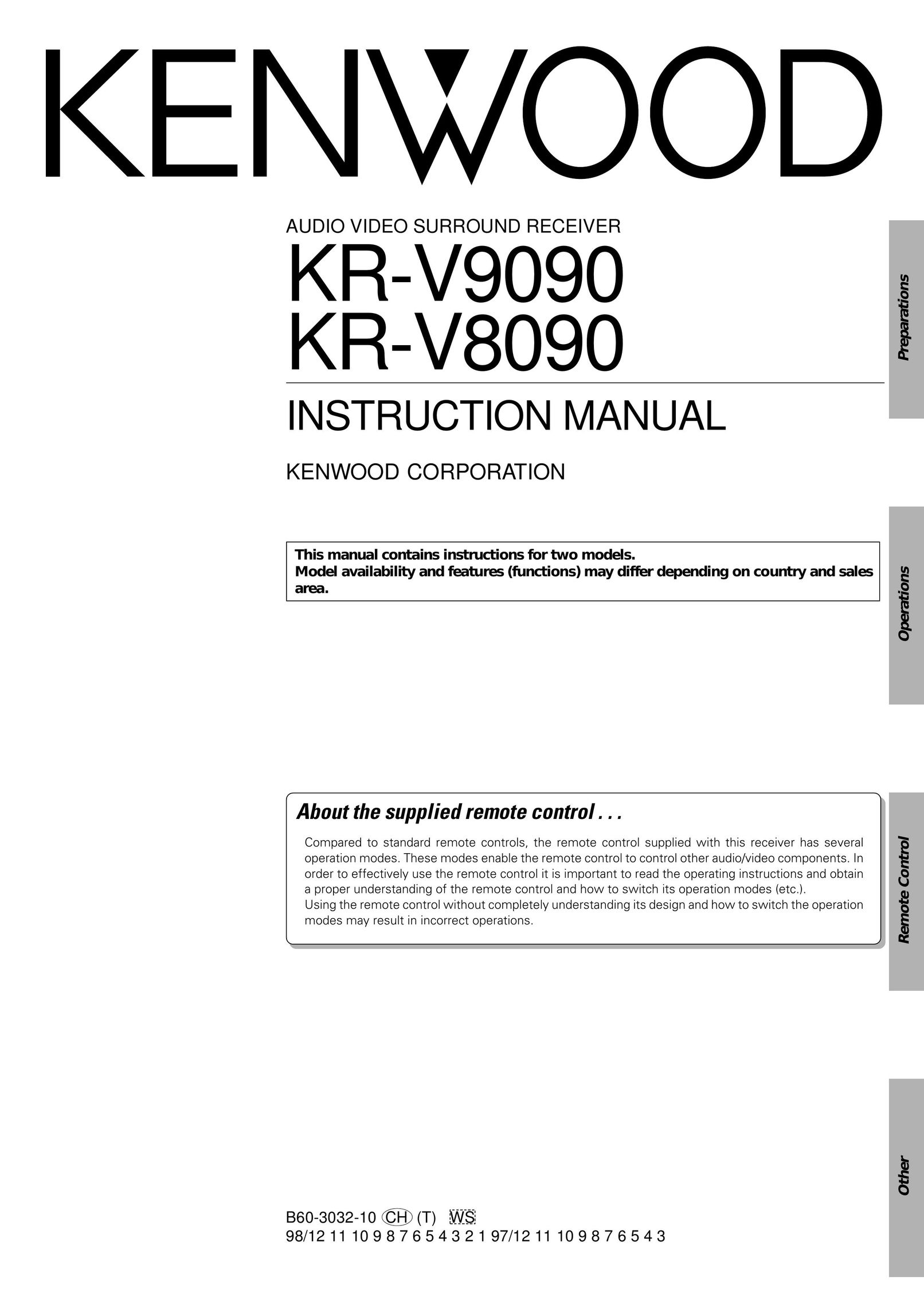 Kenwood KR-V9090 Stereo Receiver User Manual