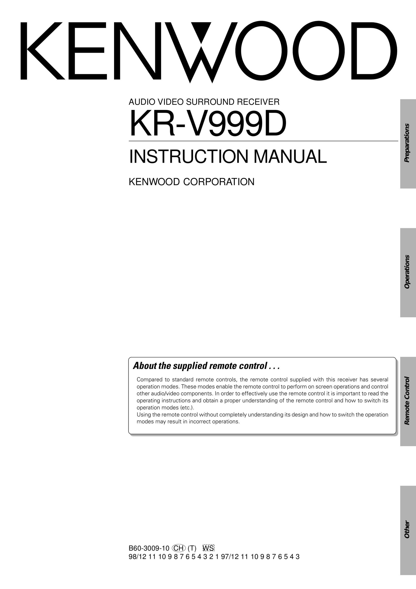 Kenwood KR-V999D Stereo Receiver User Manual