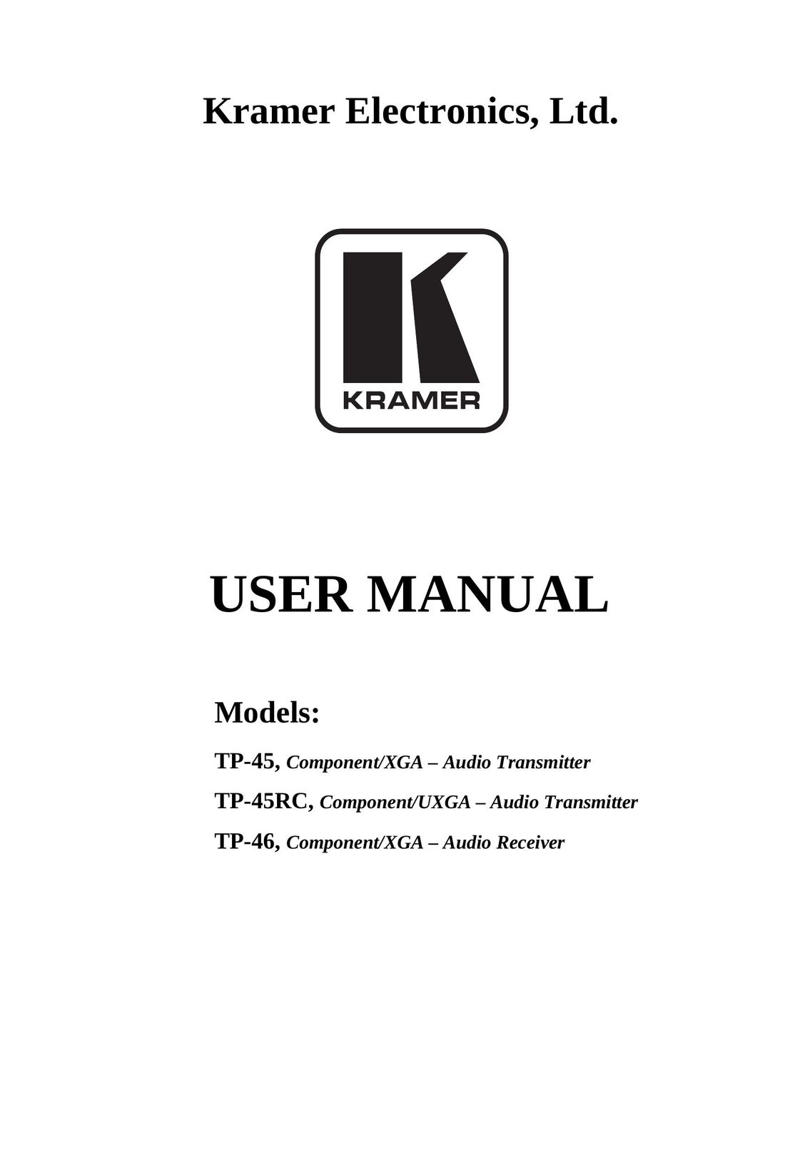 Kramer Electronics TP-45 Stereo Receiver User Manual