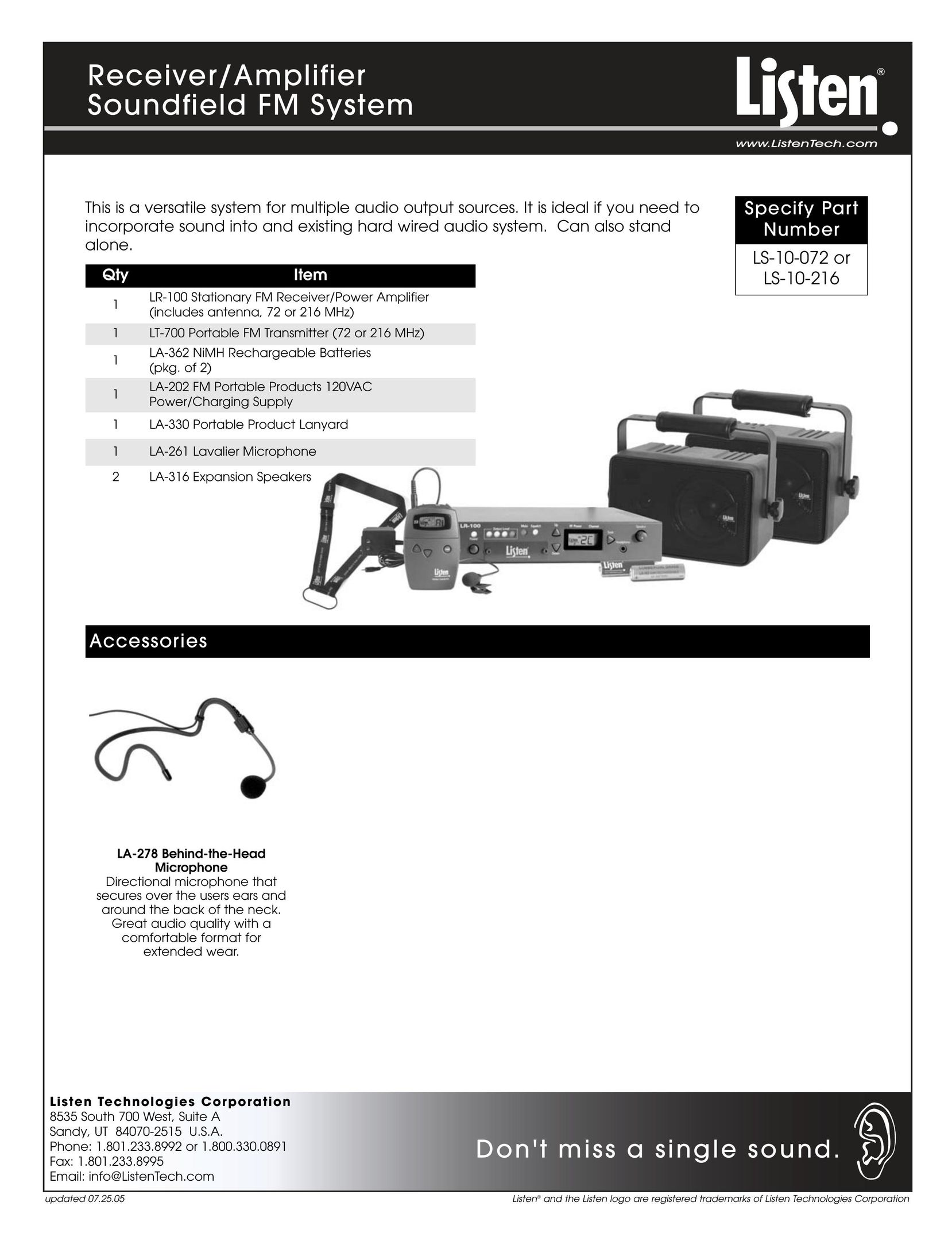 Listen Technologies LA-330 Stereo Receiver User Manual