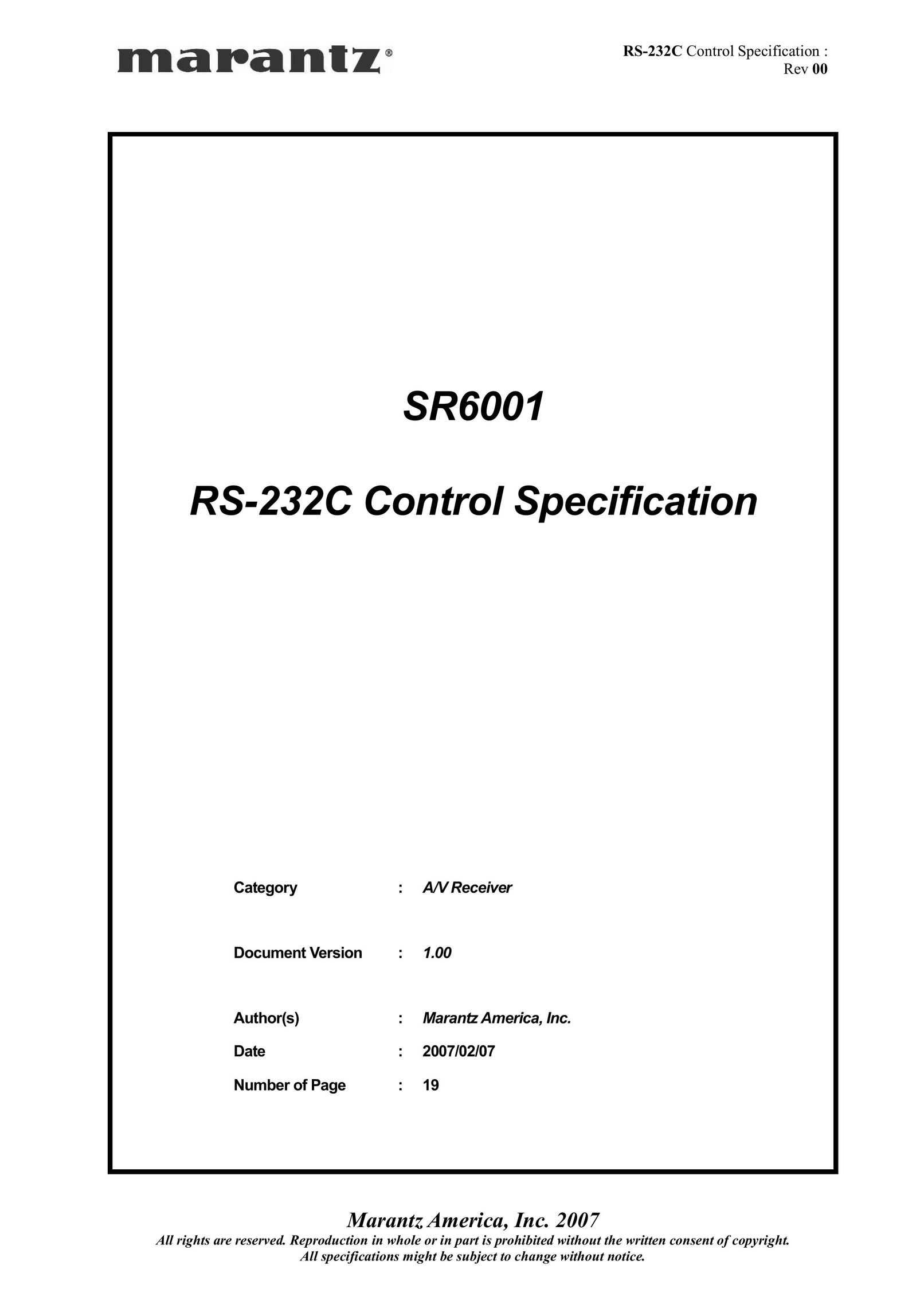 Marantz SR6001 Stereo Receiver User Manual