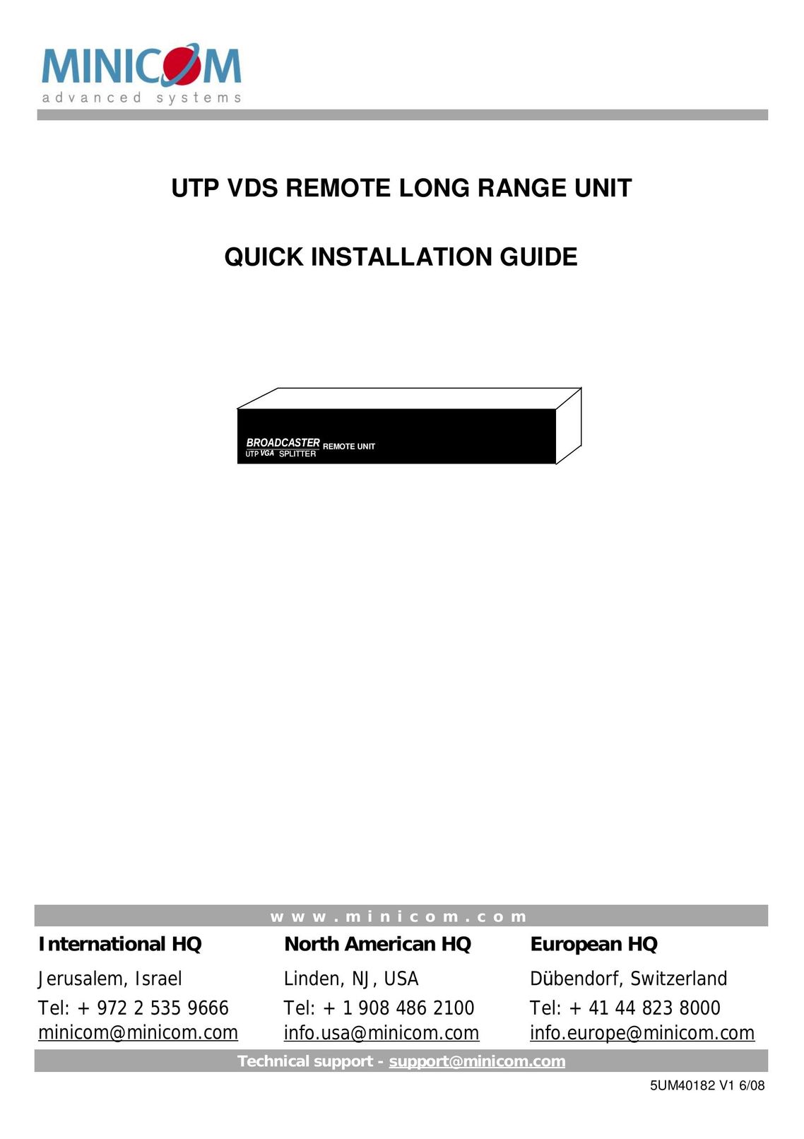 Minicom Advanced Systems UTP VDS Stereo Receiver User Manual