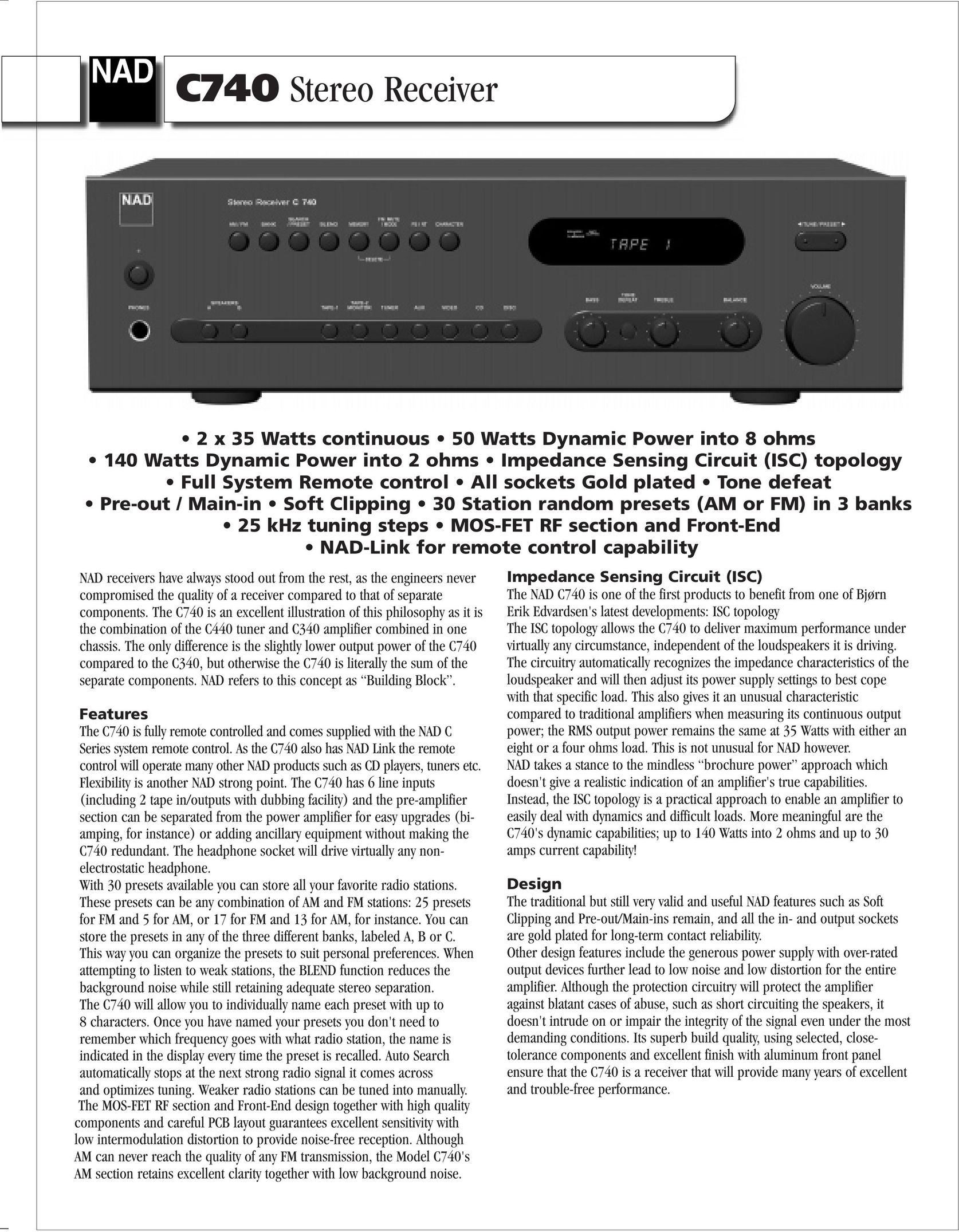 NAD C740 Stereo Receiver User Manual
