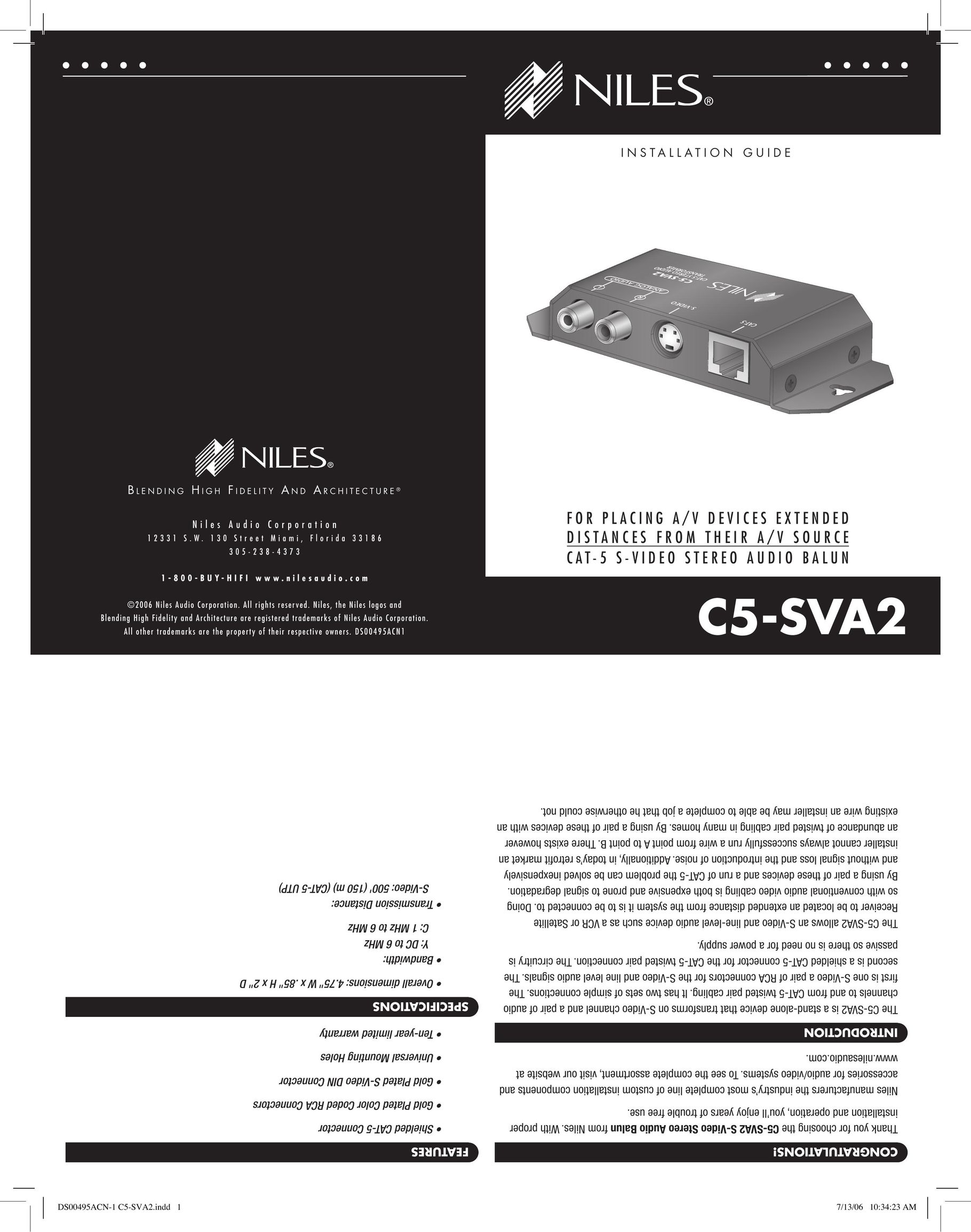 Niles Audio C5-SVA2 Stereo Receiver User Manual