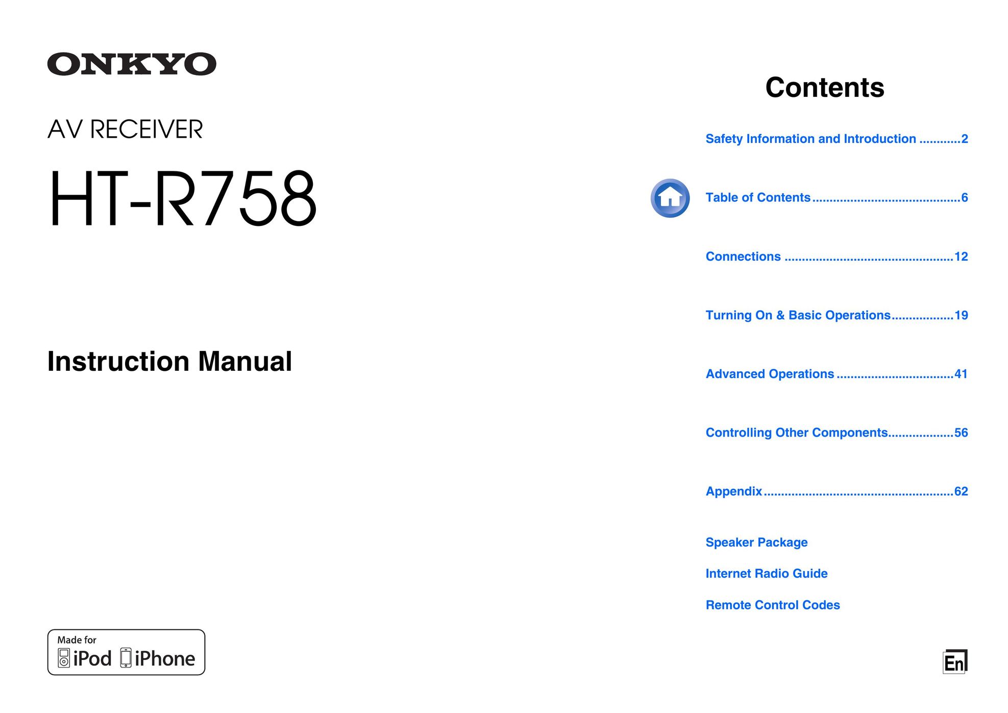 Onkyo HT-R758 Stereo Receiver User Manual