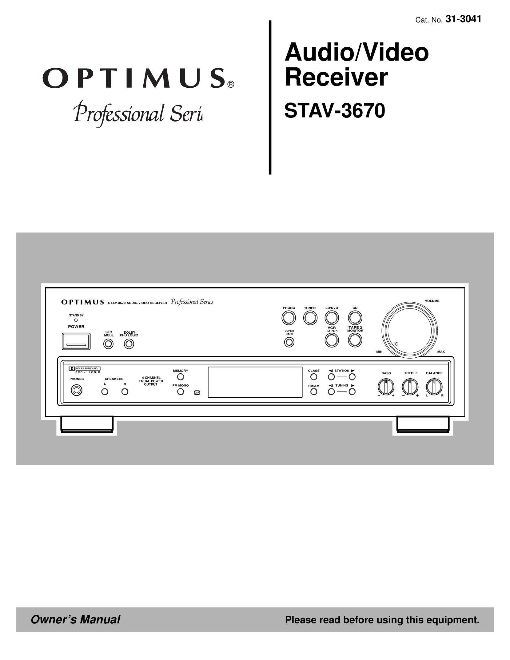 Optimus STAV-3670 Stereo Receiver User Manual