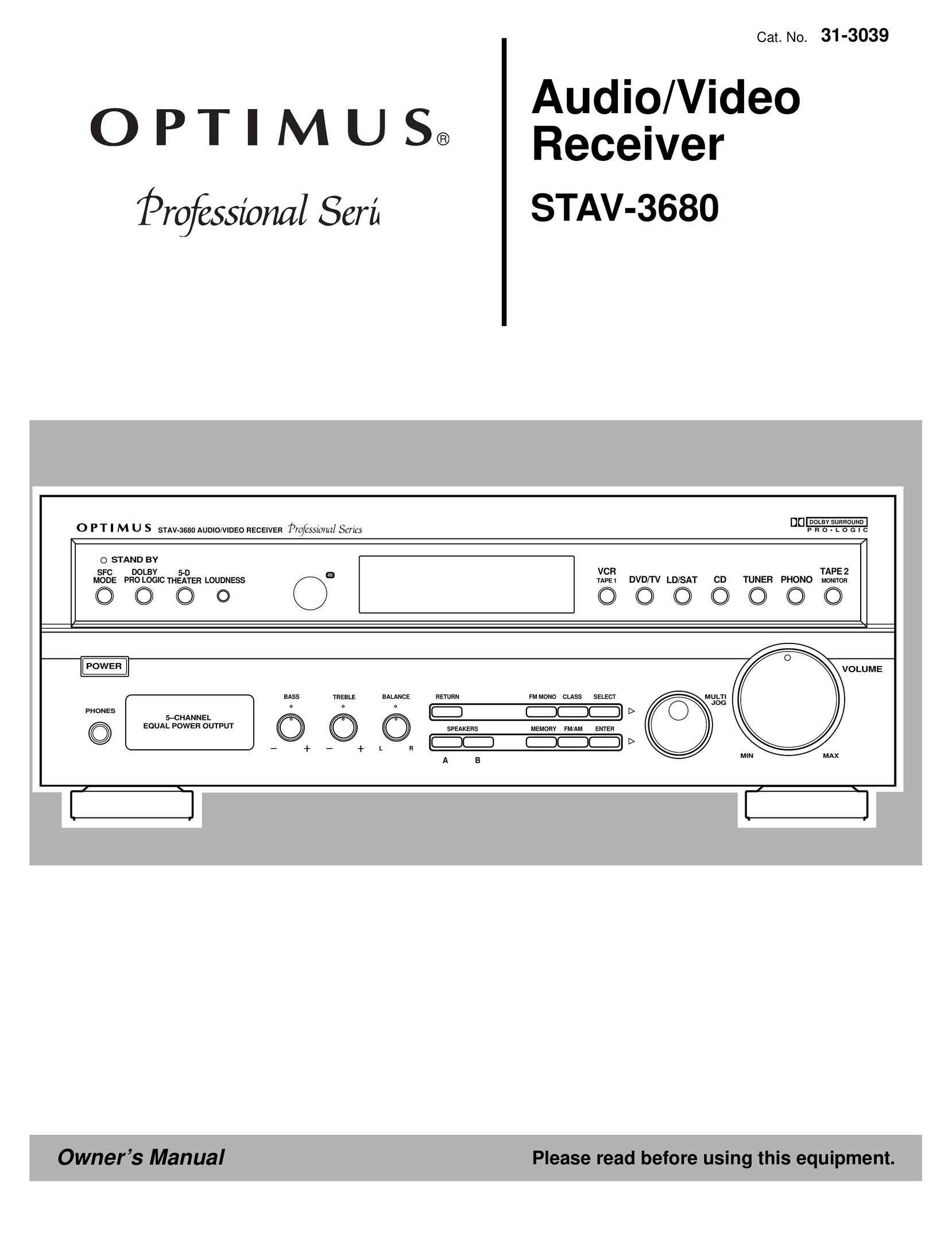 Optimus STAV-3680 Stereo Receiver User Manual