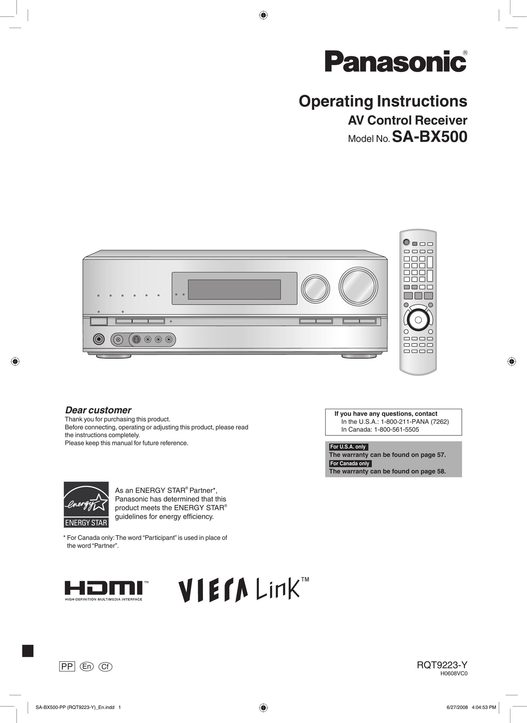 Panasonic H0608VC0 Stereo Receiver User Manual