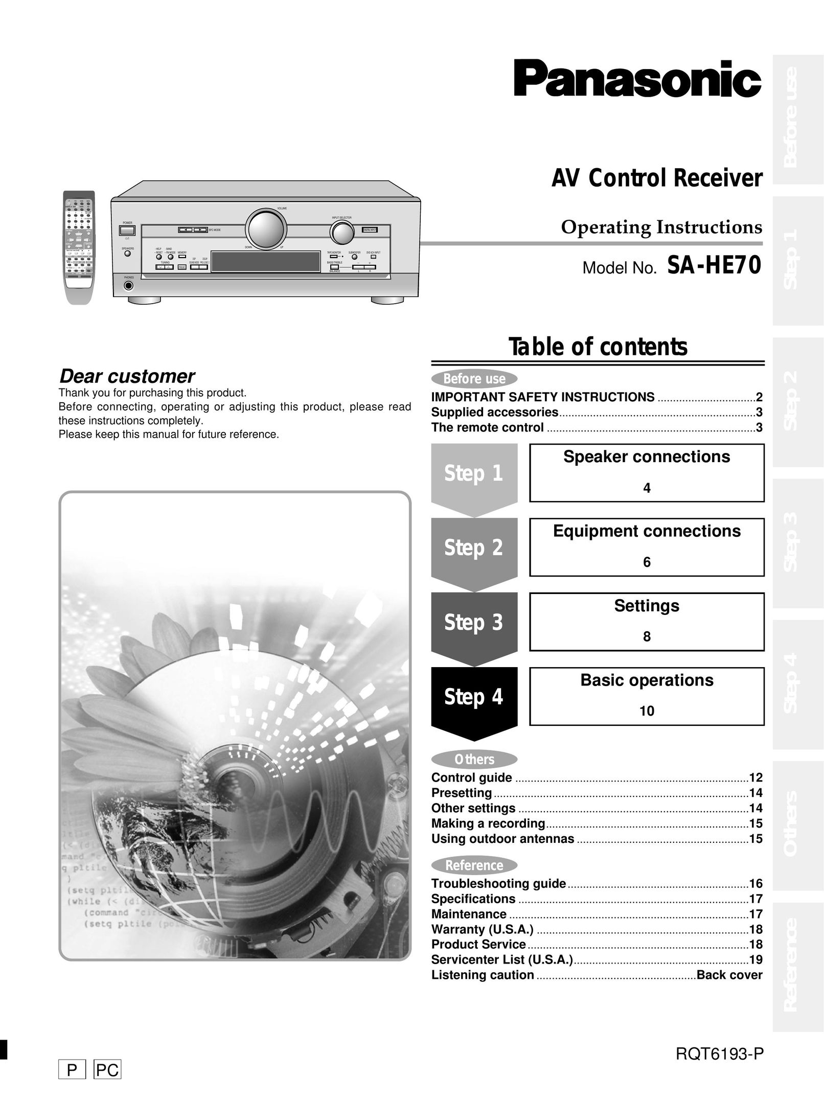 Panasonic SA-HE70 Stereo Receiver User Manual