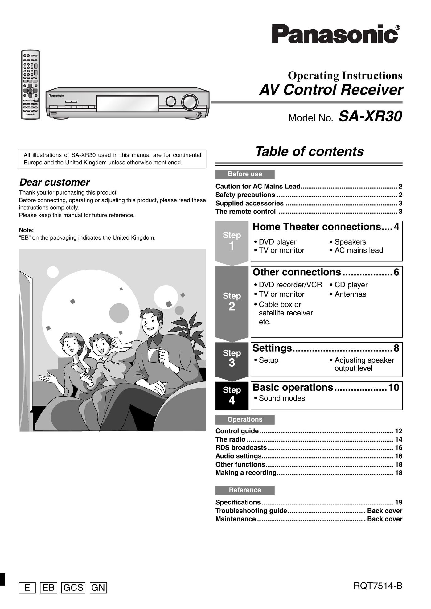 Panasonic SA-XR30 Stereo Receiver User Manual