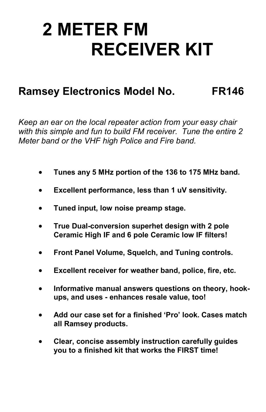Ramsey Electronics FR146 Stereo Receiver User Manual