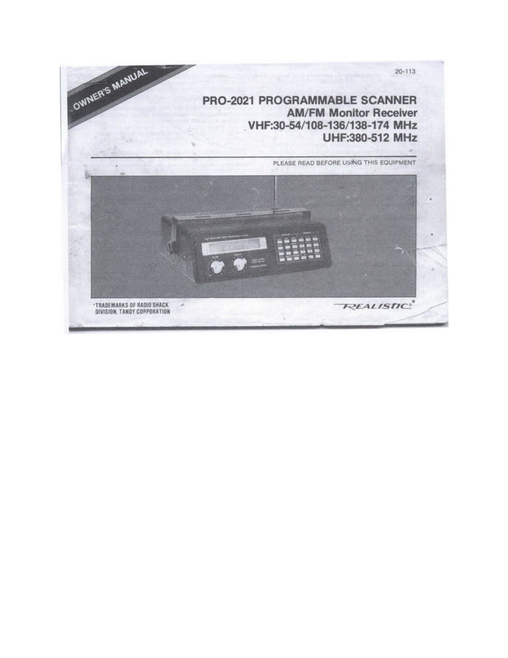 Realistic PRO-2021 Stereo Receiver User Manual