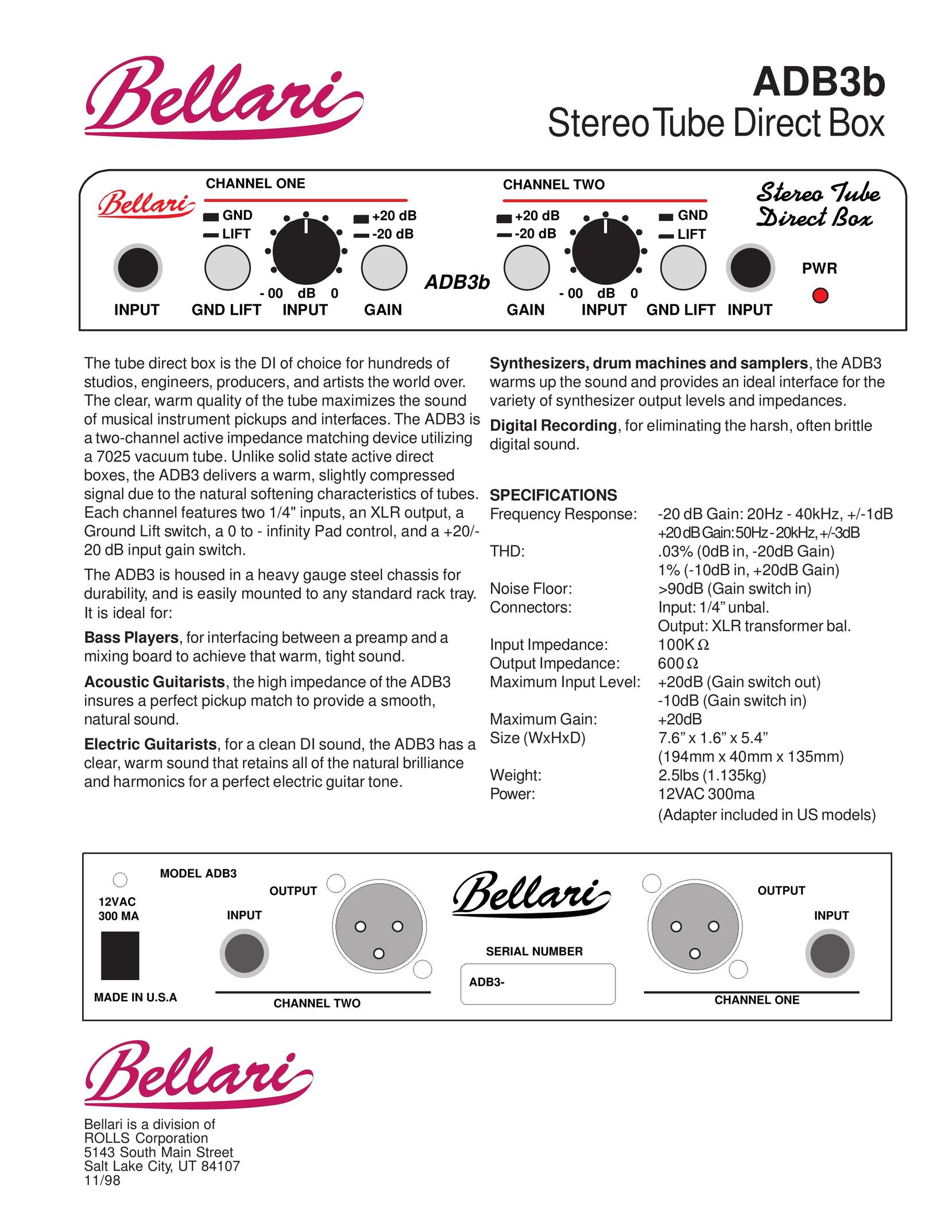 Rolls ADB3b Stereo Receiver User Manual