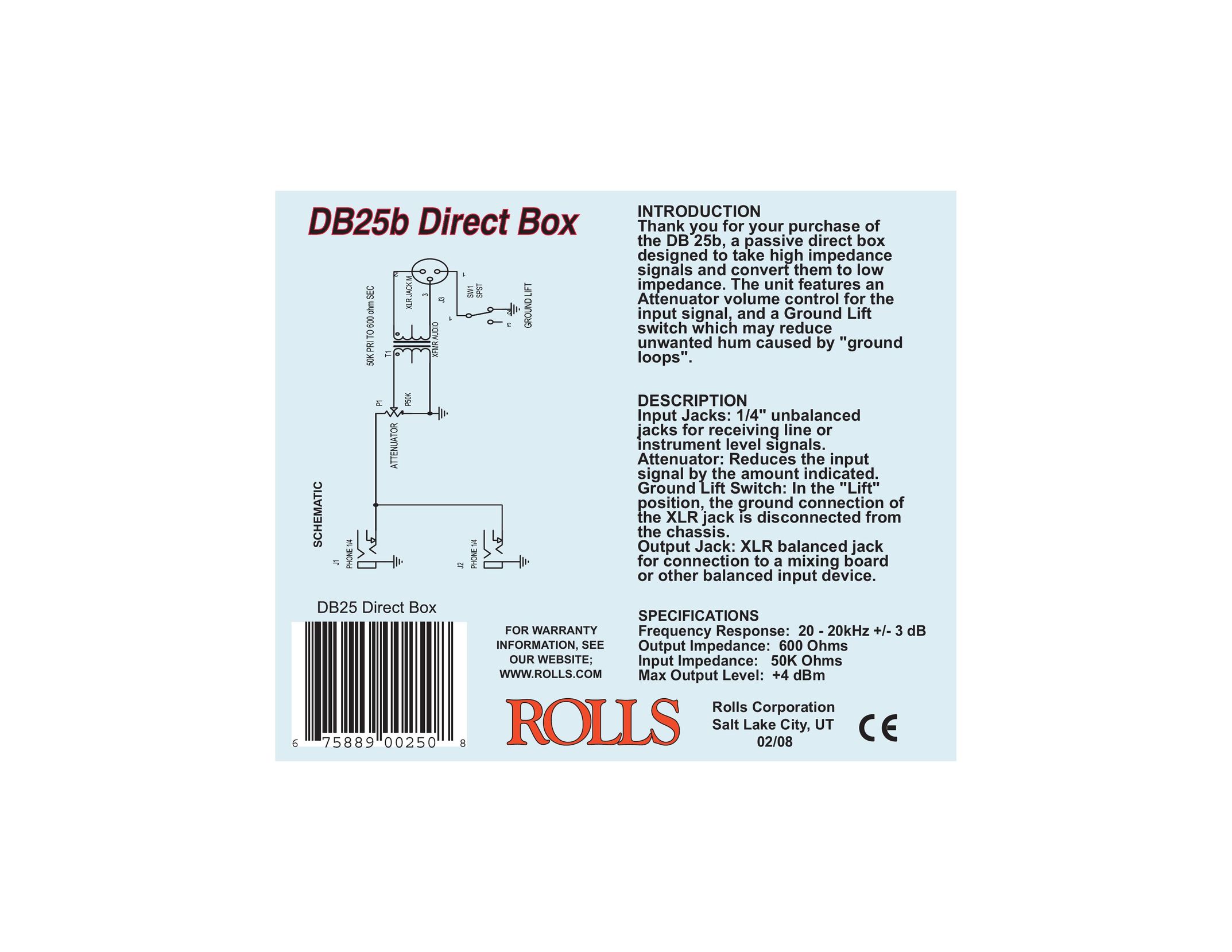 Rolls DB 25b Stereo Receiver User Manual