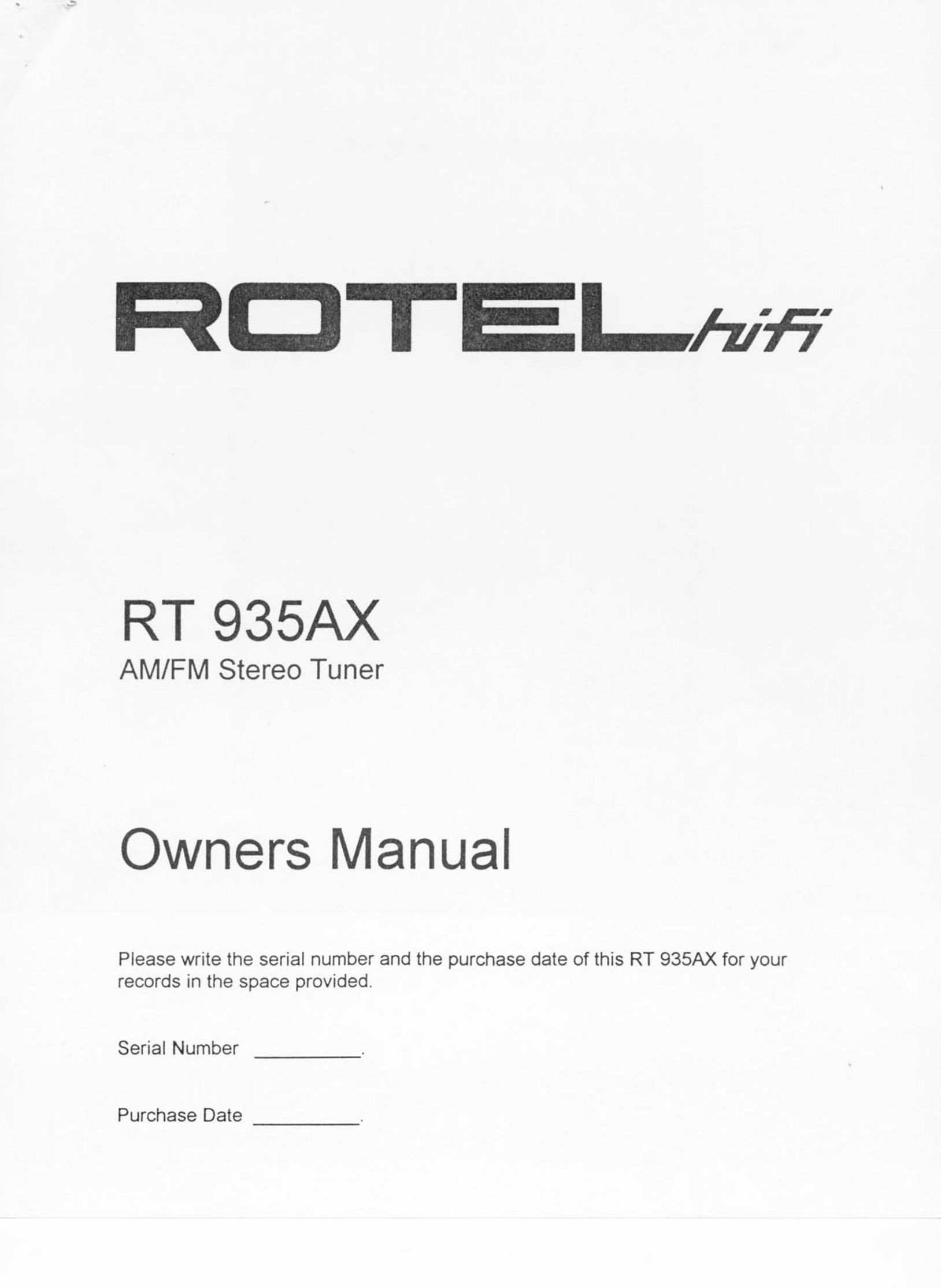 Rotel RT 935AX Stereo Receiver User Manual