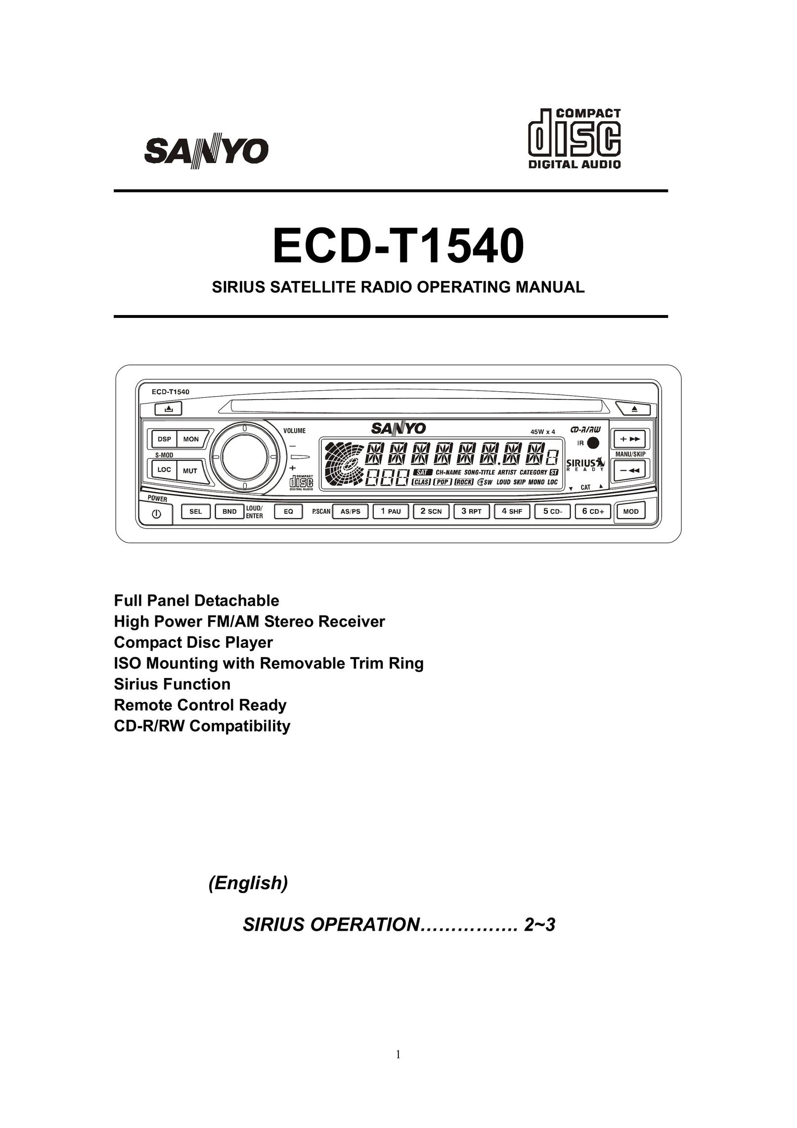 Sirius Satellite Radio ECD-T1540 Stereo Receiver User Manual