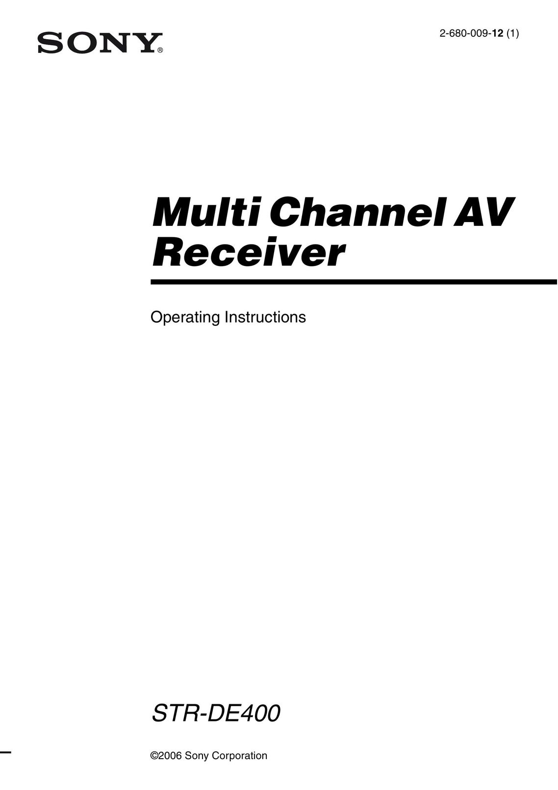 Sony 2-680-009-12 (1) Stereo Receiver User Manual