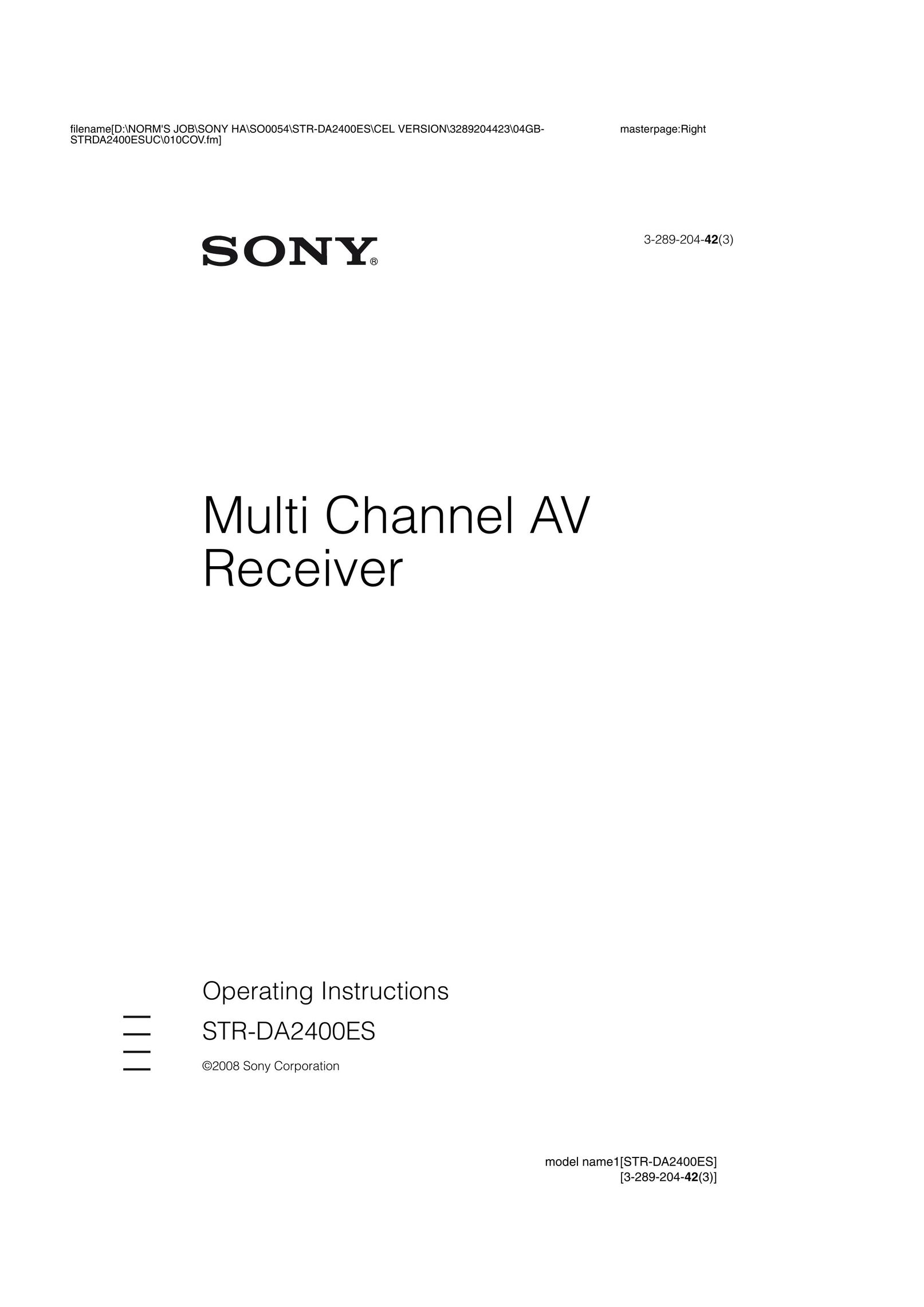 Sony 3-289-204-42(3) Stereo Receiver User Manual
