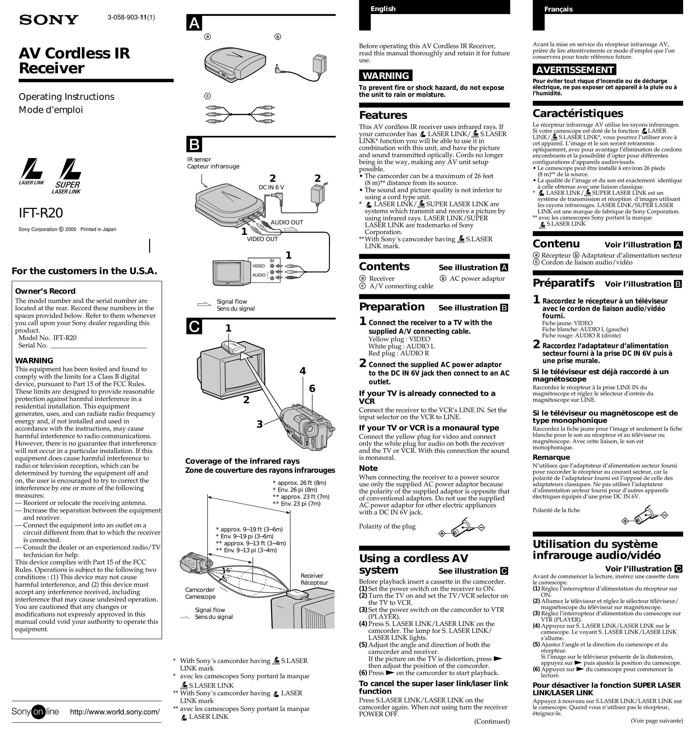 Sony ACC-DHL2 Stereo Receiver User Manual