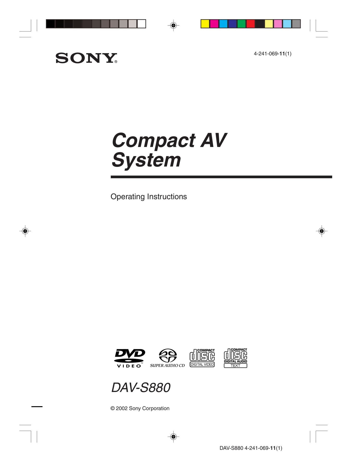 Sony DAV-S880 Stereo Receiver User Manual