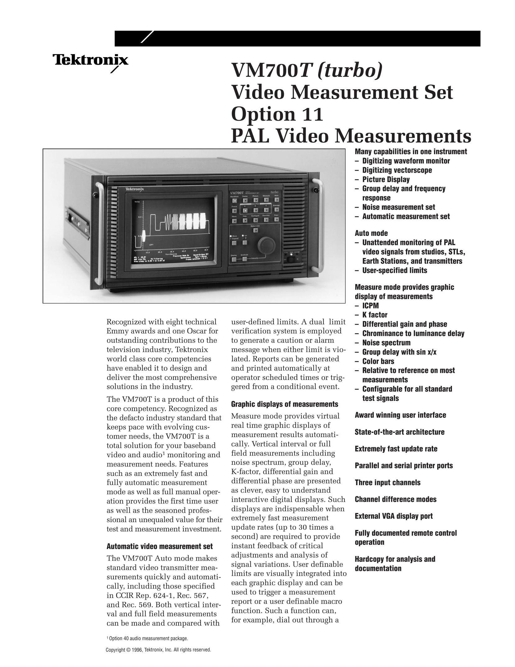 Tektronix VM700T Stereo Receiver User Manual