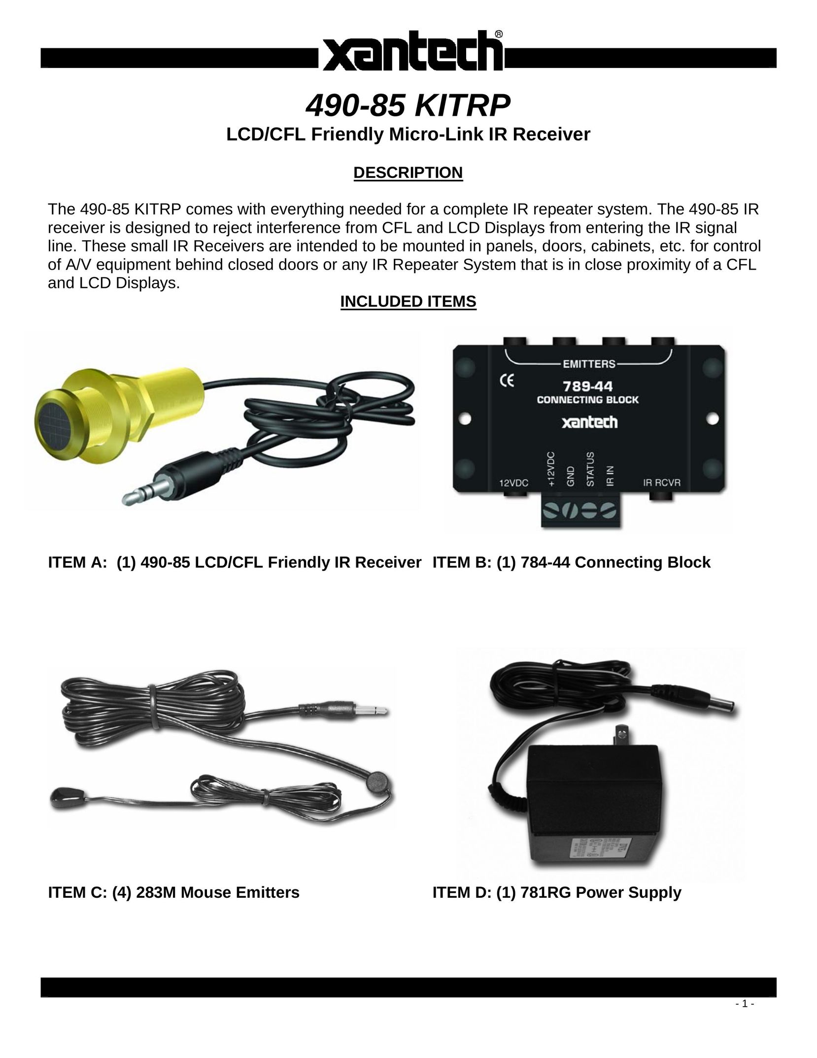 Xantech 490-85 KITRP Stereo Receiver User Manual