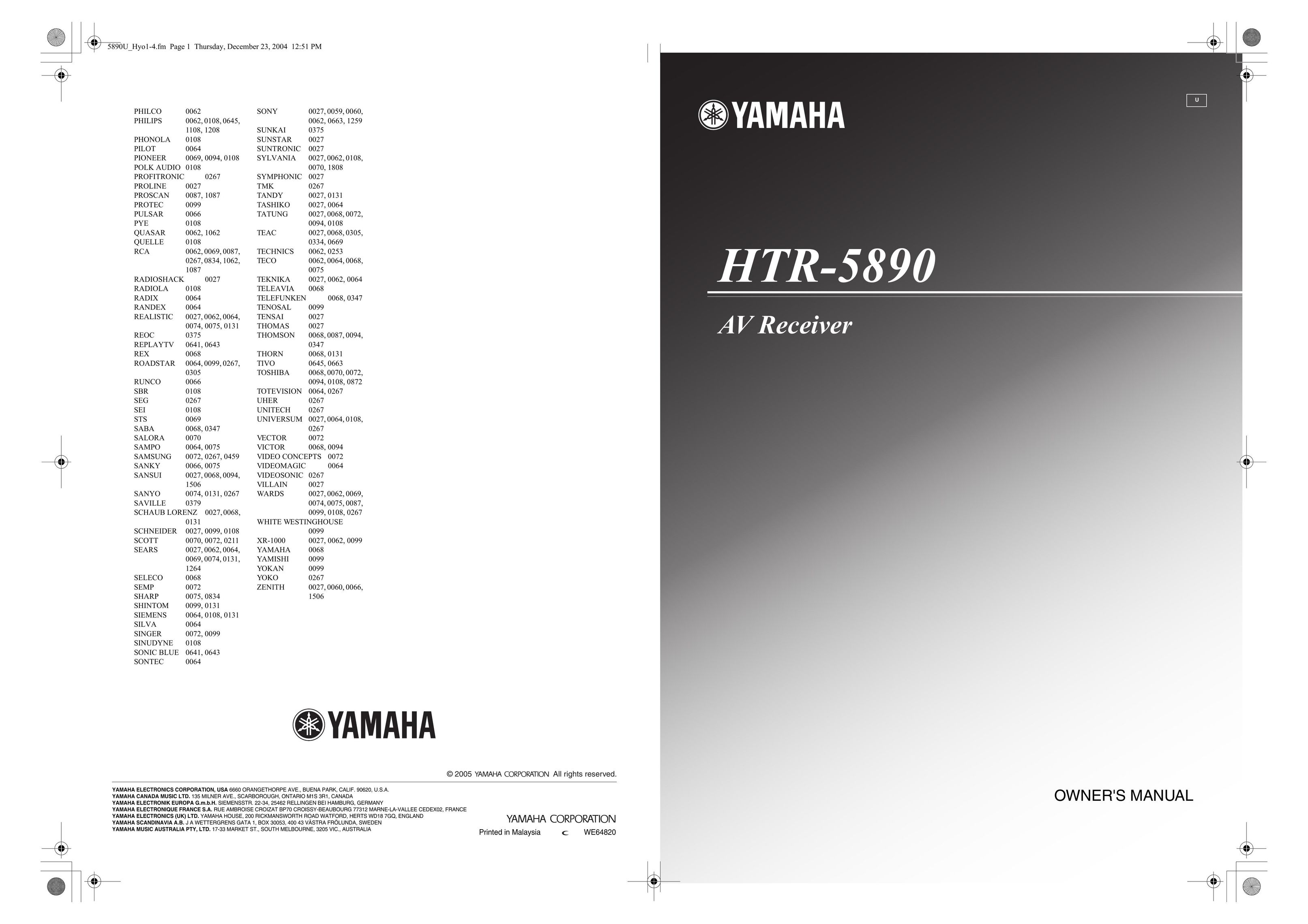 Yamaha htr-5890 Stereo Receiver User Manual