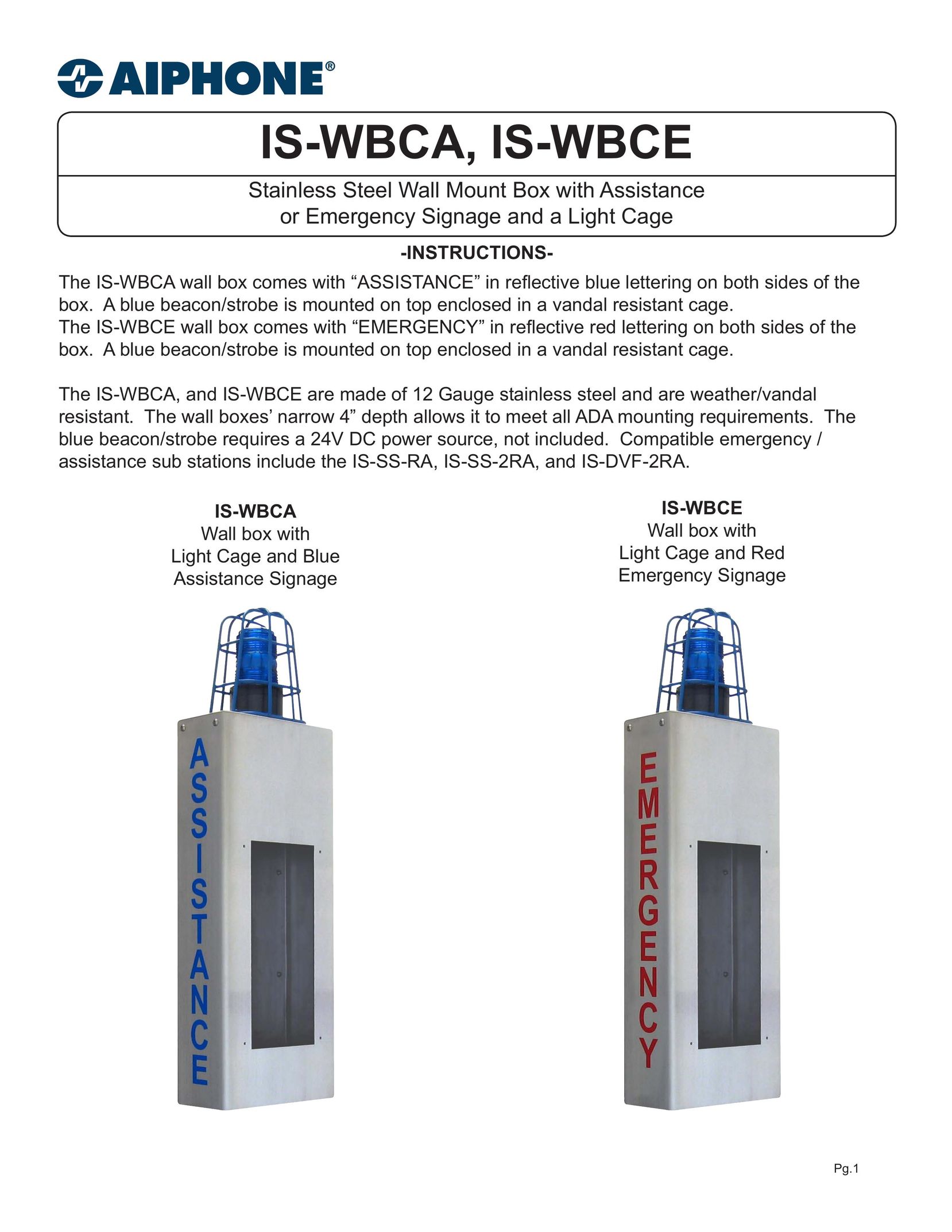 Aiphone IS-WBCA Stereo System User Manual