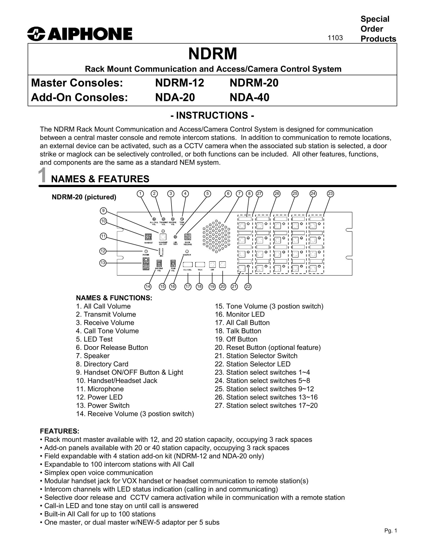 Aiphone NDRM Stereo System User Manual