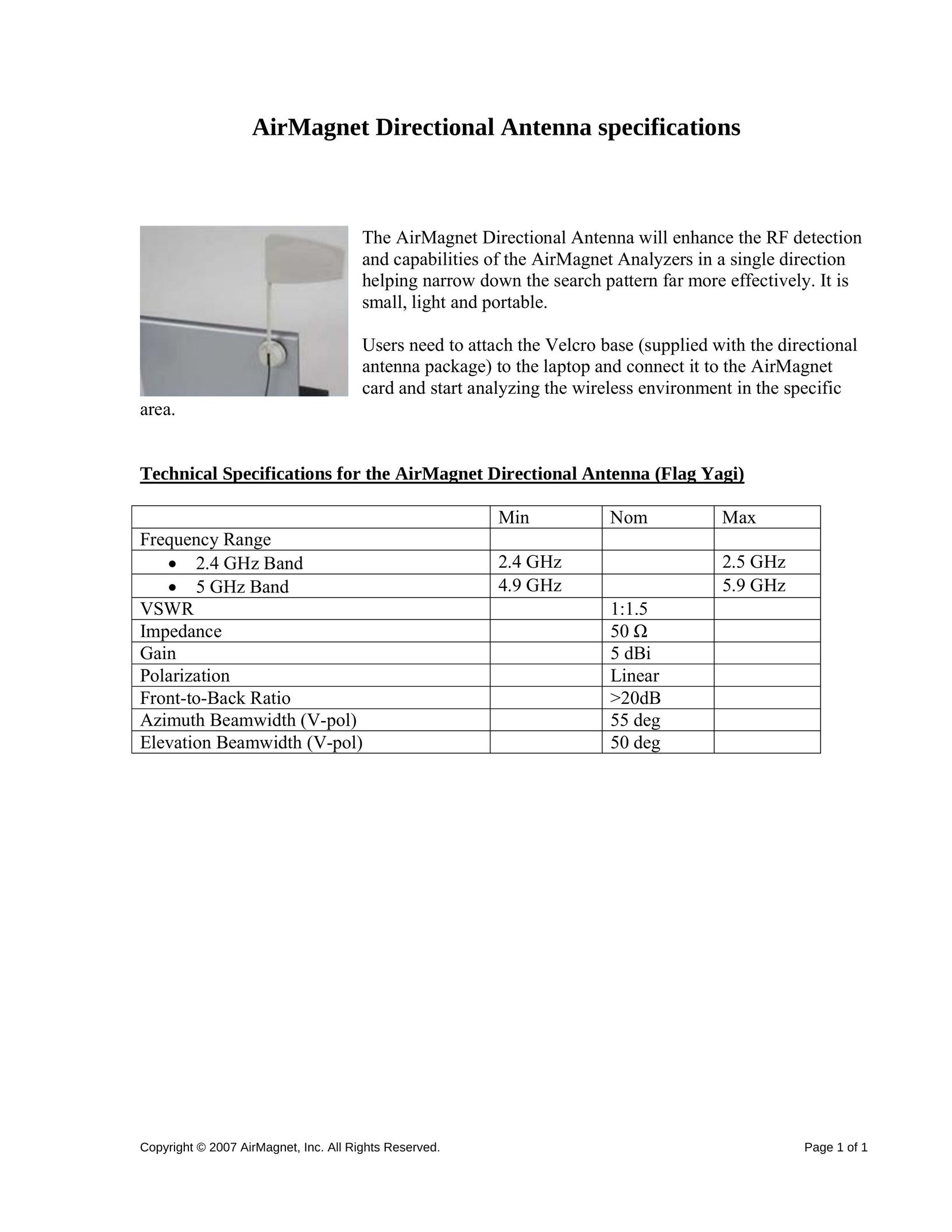 AirMagnet Directional Antenna Stereo System User Manual