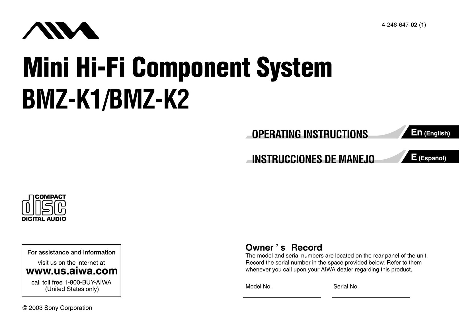 Aiwa BMZ-K1 Stereo System User Manual