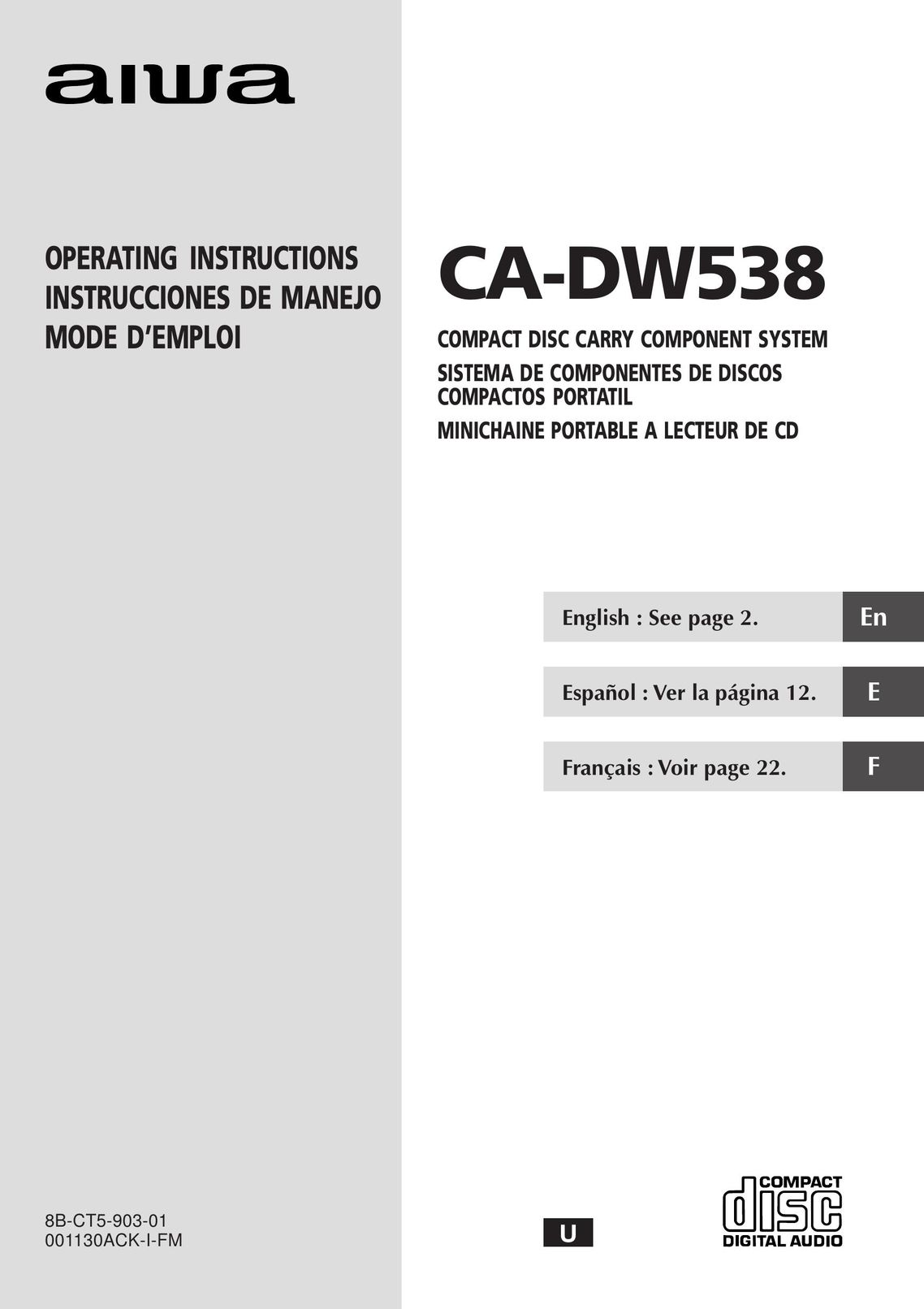 Aiwa CA-DW538 Stereo System User Manual