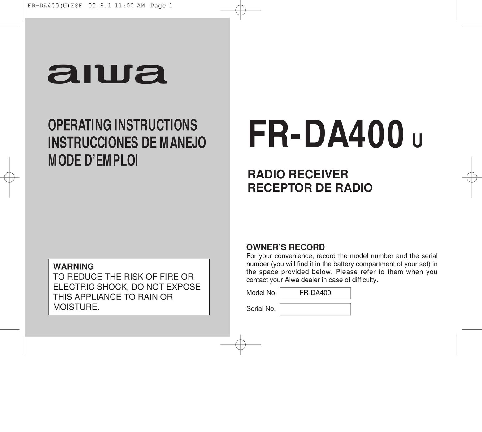 Aiwa FR-DA400 Stereo System User Manual
