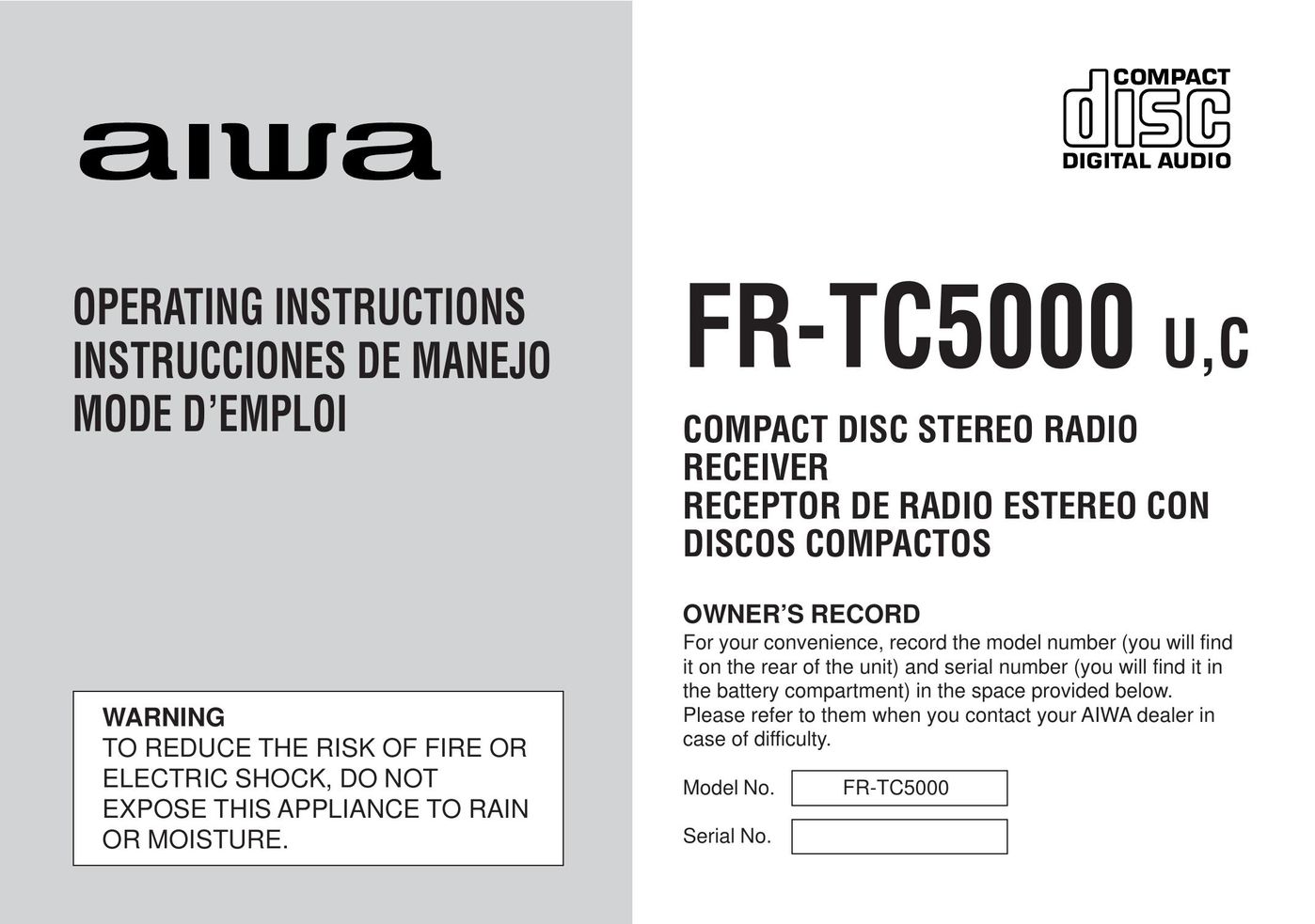 Aiwa FR-TC5000 Stereo System User Manual