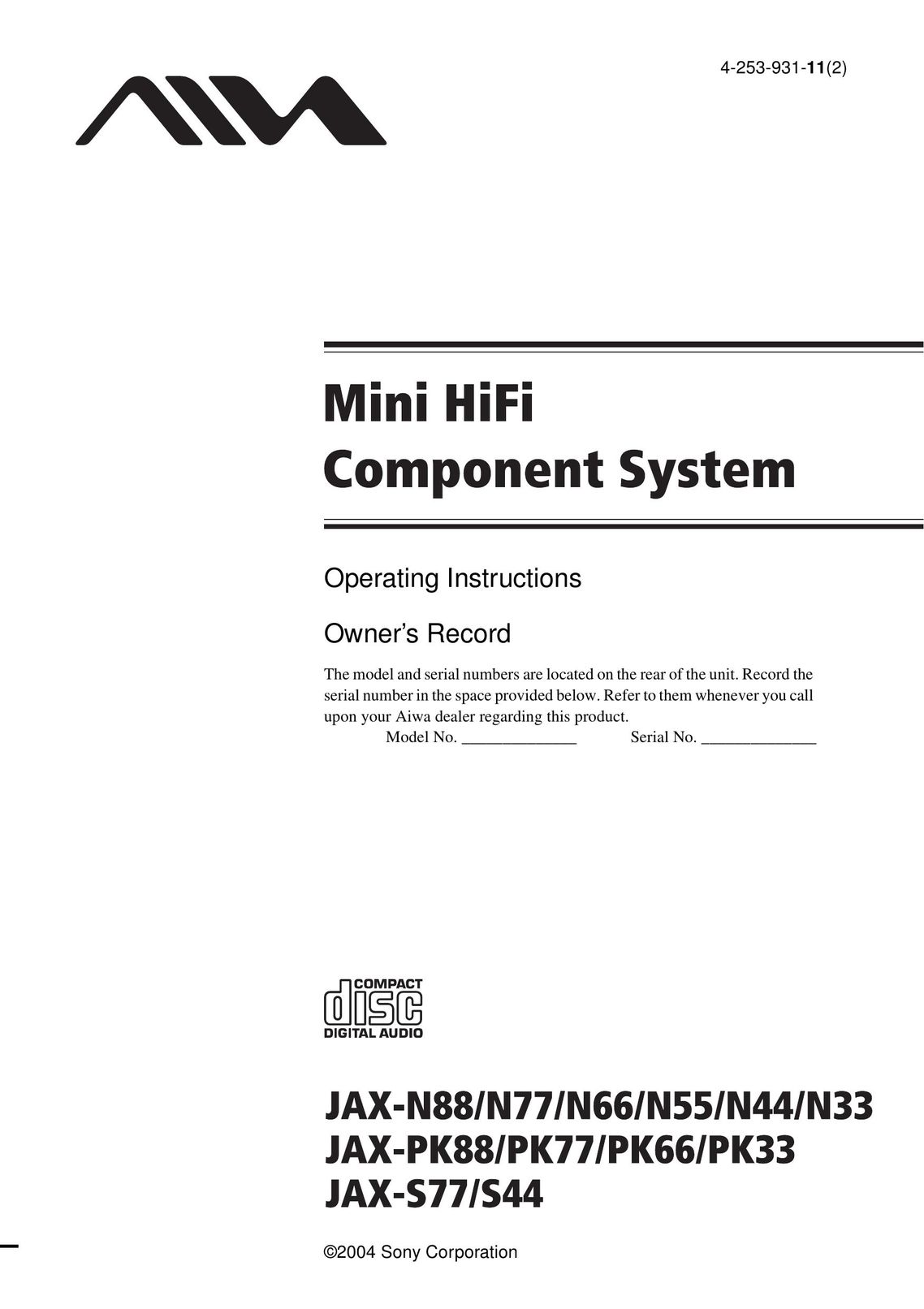 Aiwa JAX-N77 Stereo System User Manual