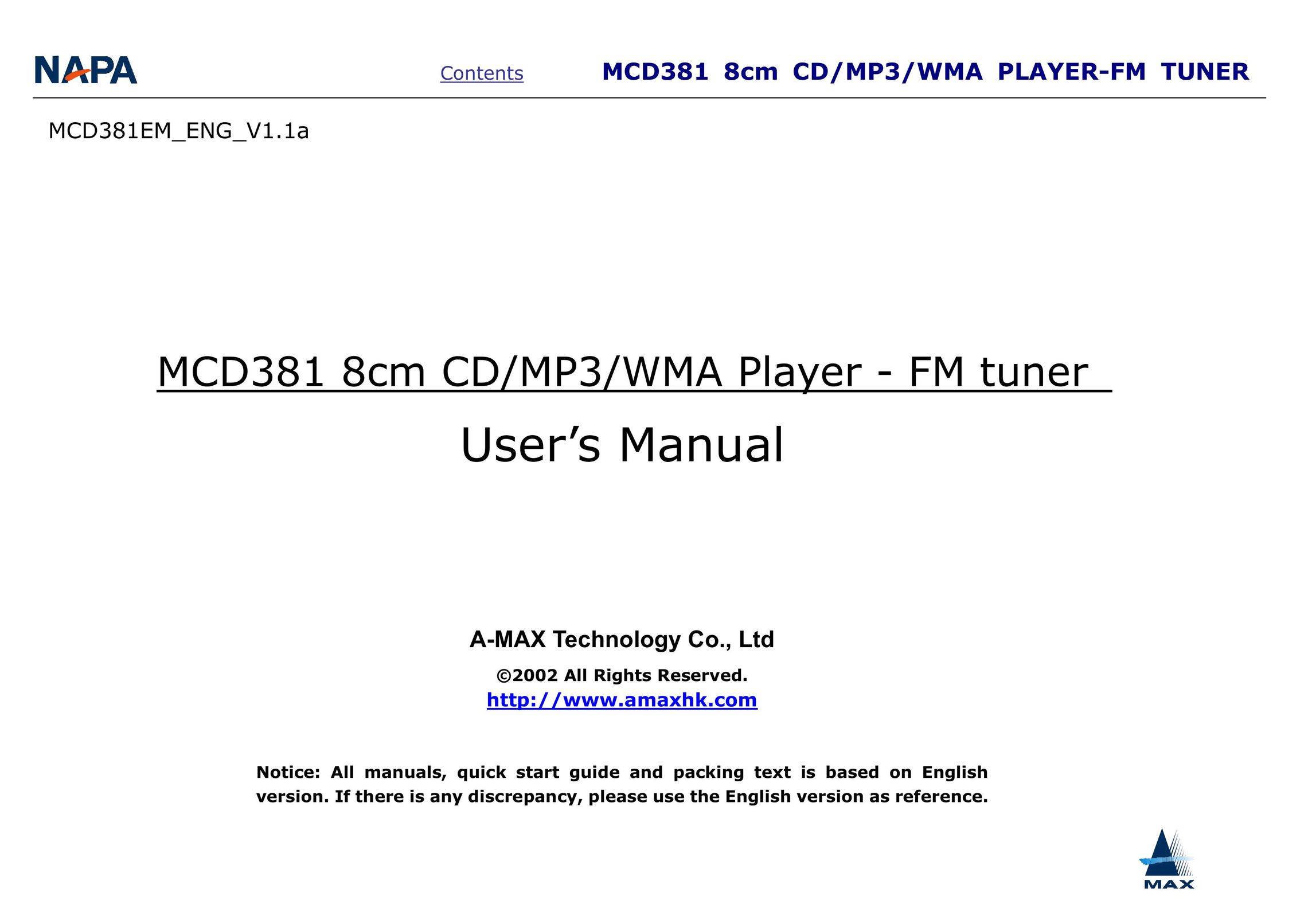 AMAX Tech MCD381 Stereo System User Manual