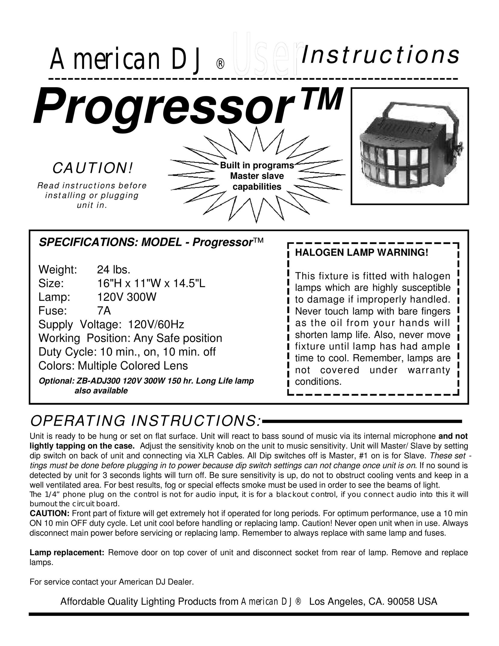 American DJ Progressor Stereo System User Manual