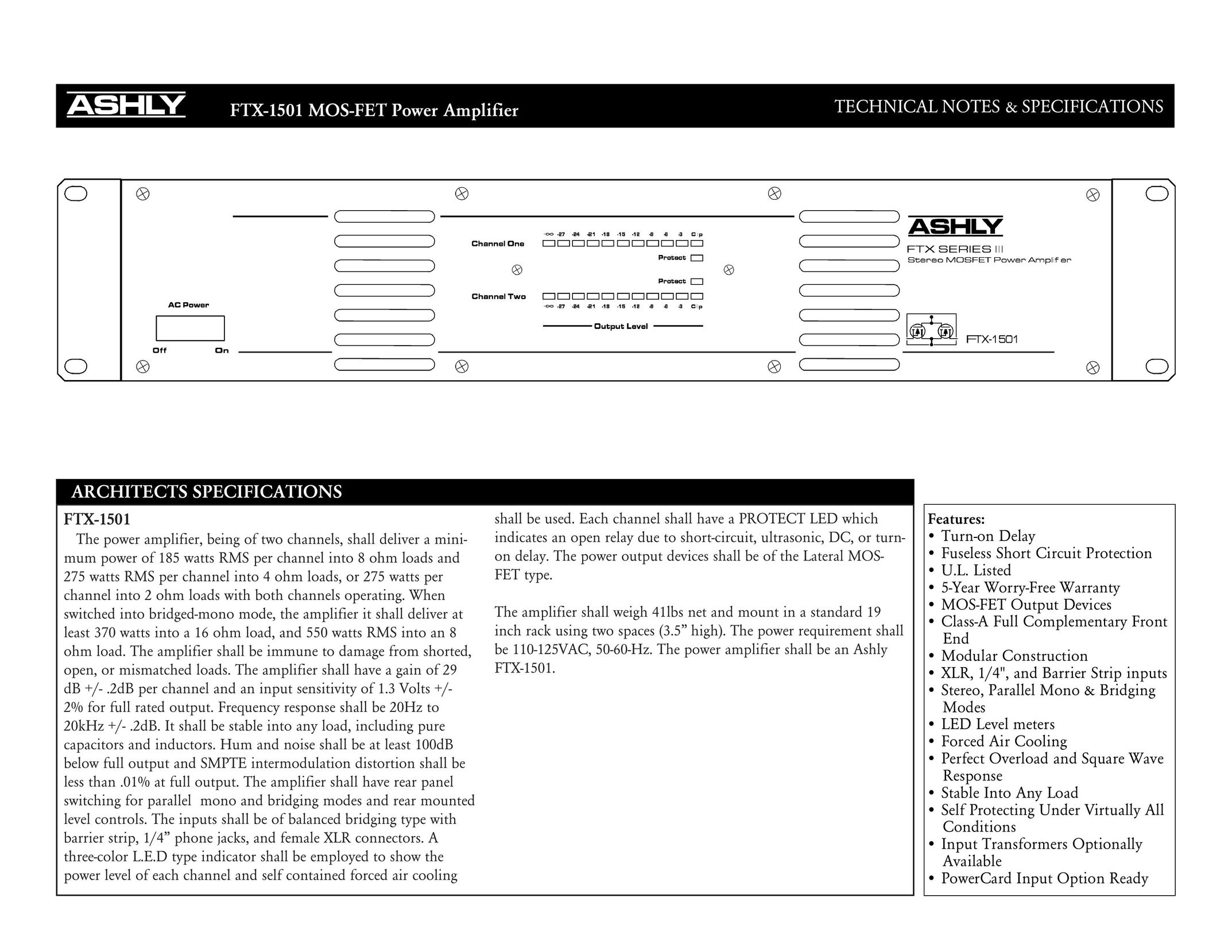 Ashly FTX-1501 Stereo System User Manual