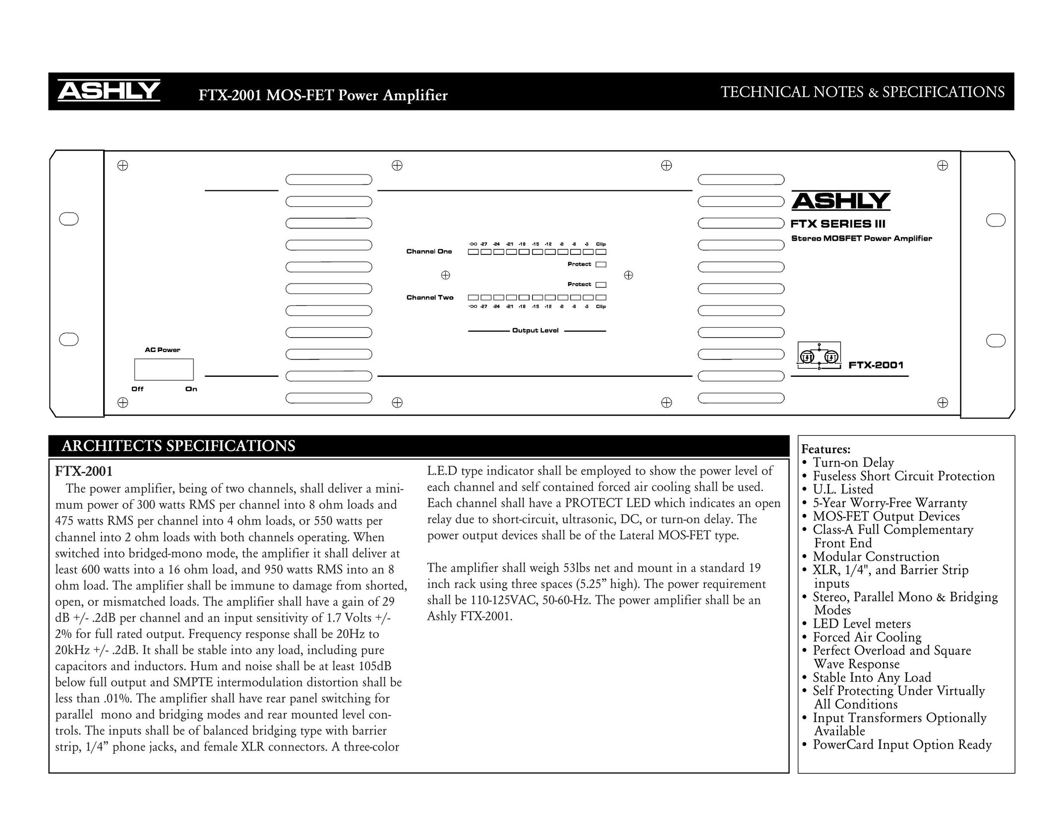 Ashly FTX-2001 Stereo System User Manual