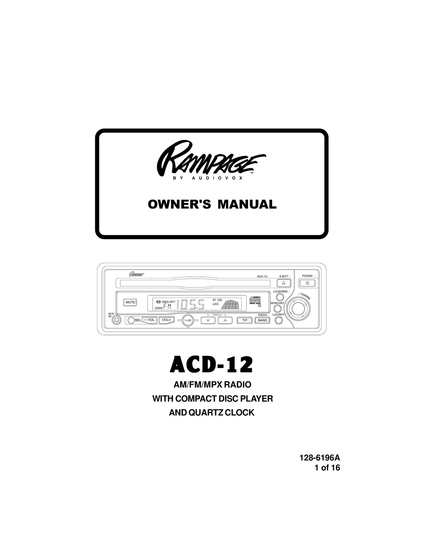 Audiovox ACD-12 Stereo System User Manual