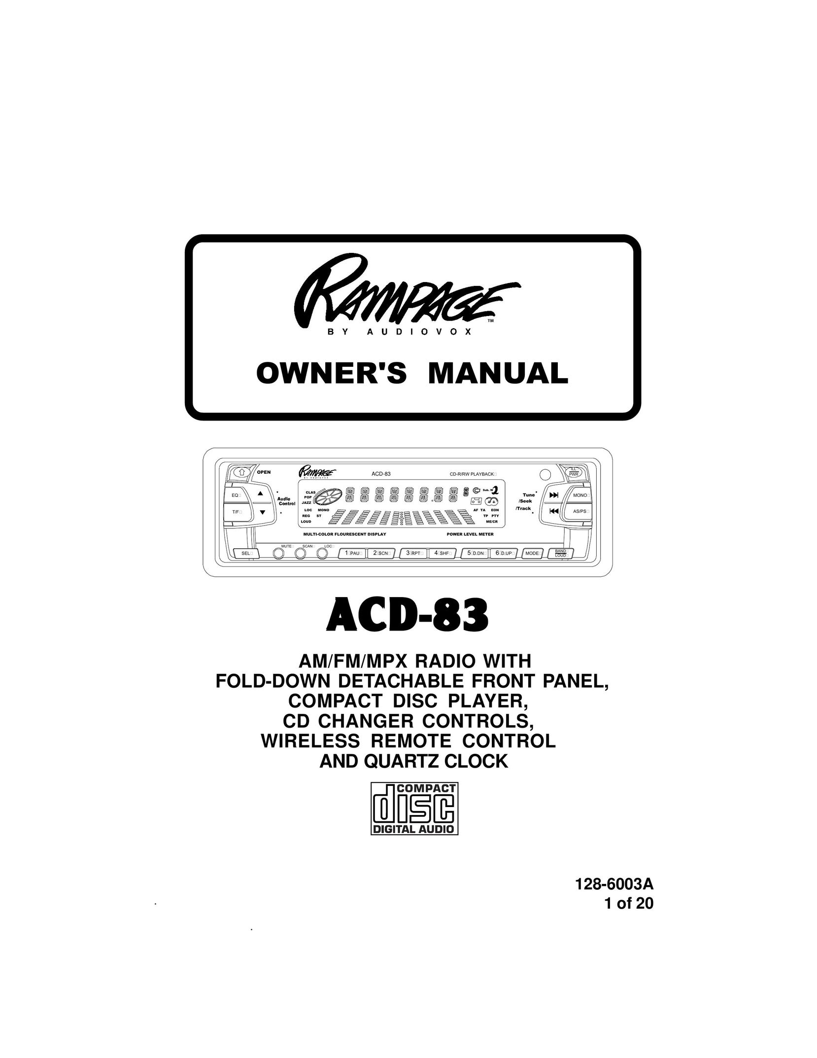 Audiovox ACD83 Stereo System User Manual